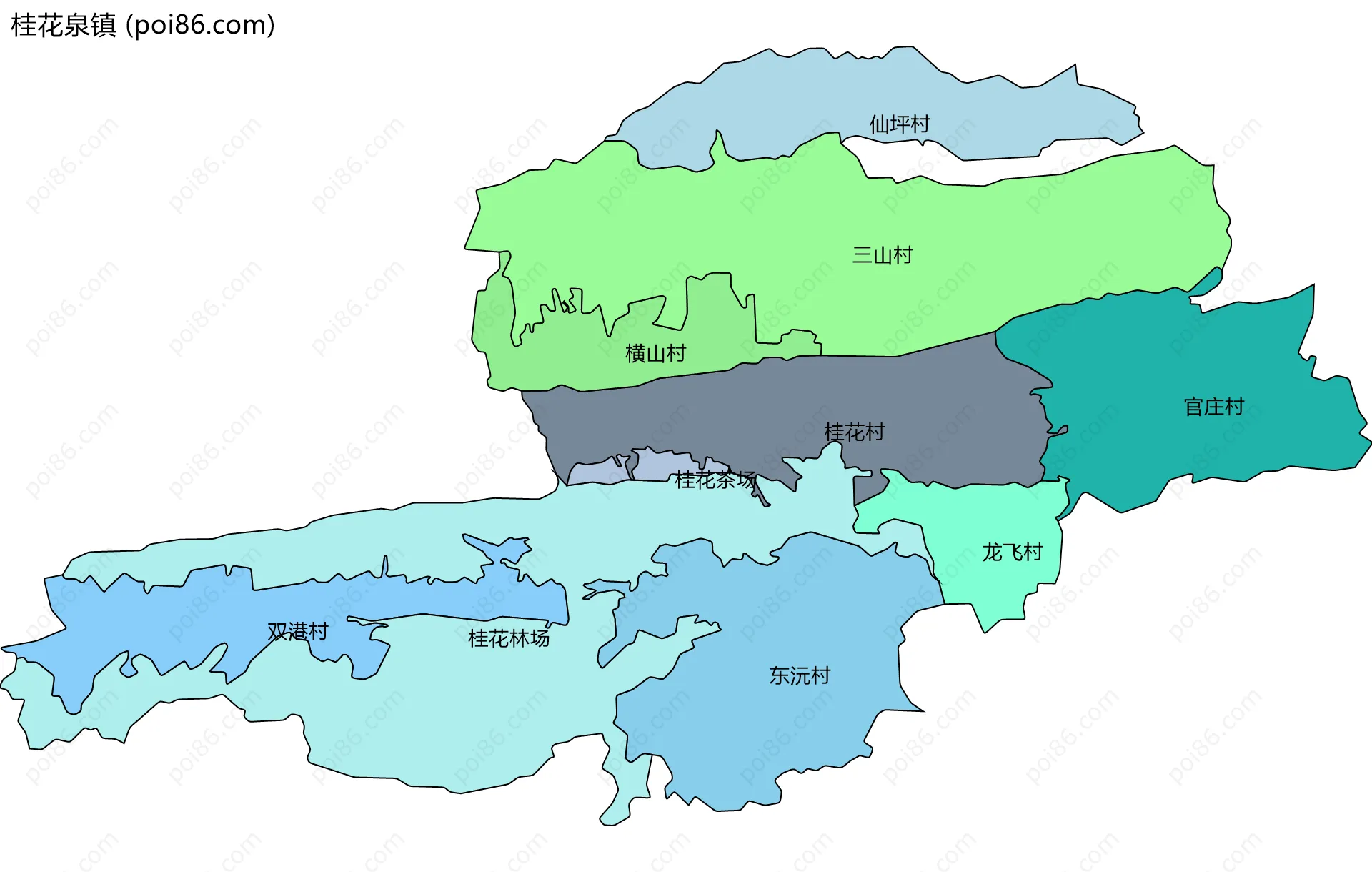 桂花泉镇边界地图(五级行政区划)