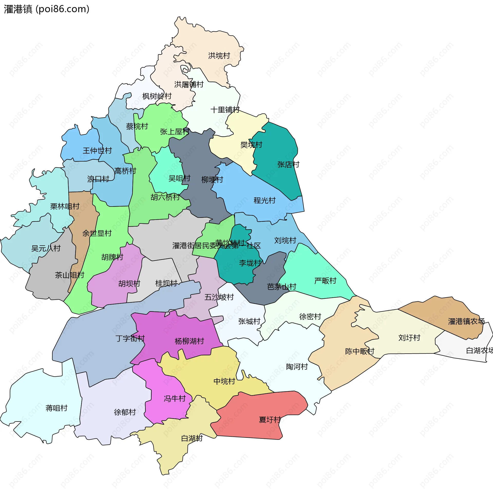 濯港镇边界地图(五级行政区划)
