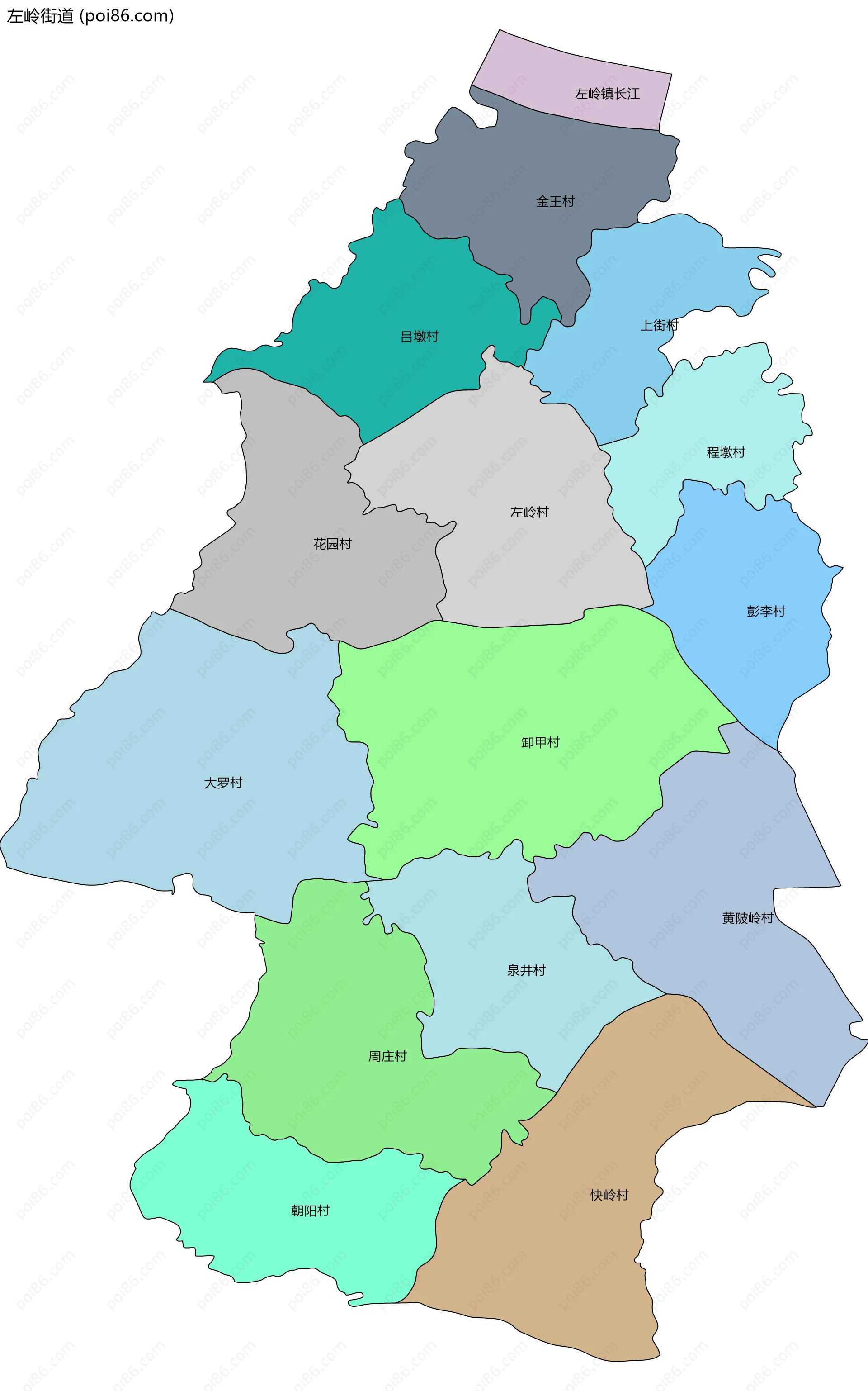 左岭街道边界地图(五级行政区划)
