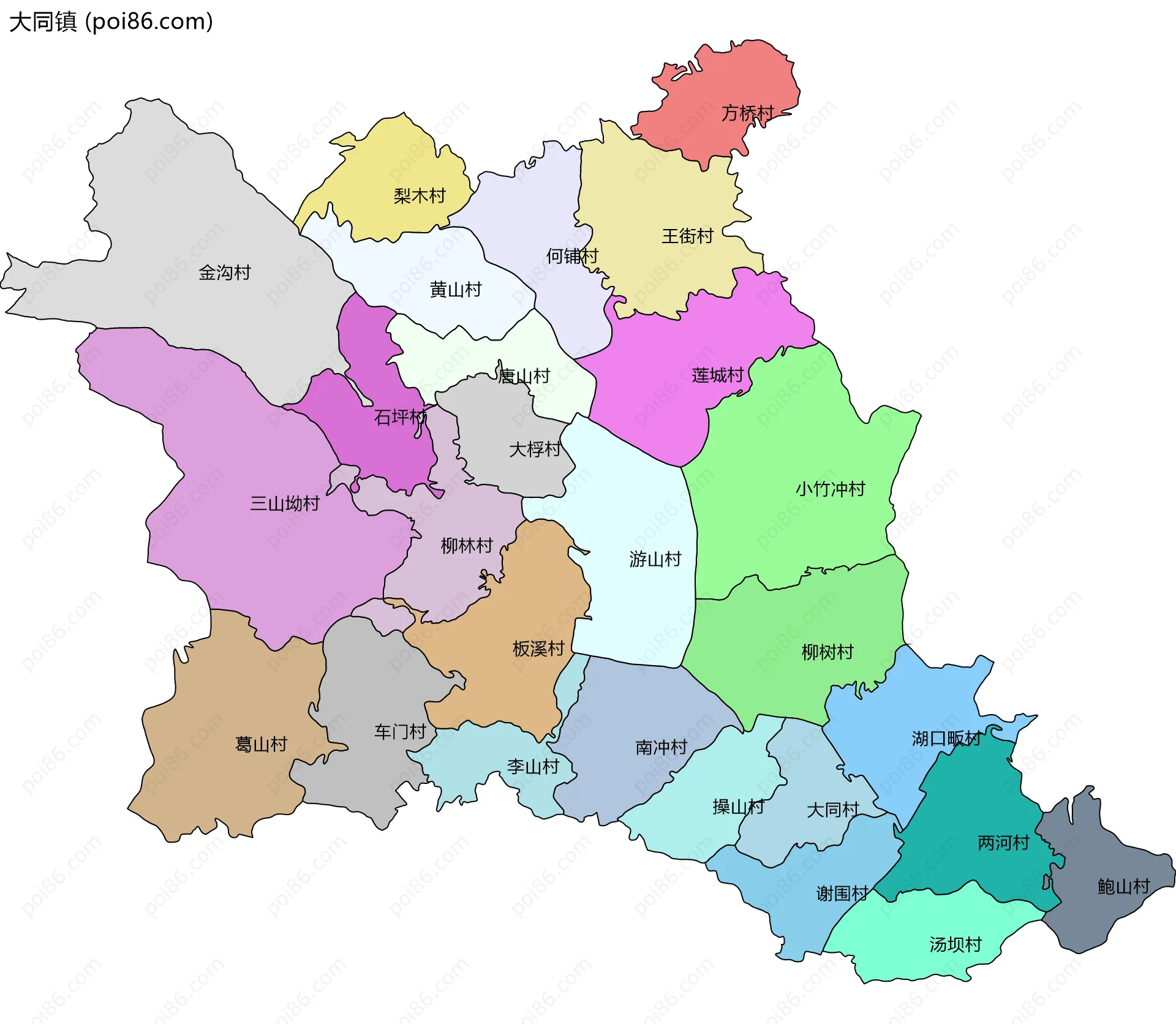 大同镇边界地图(五级行政区划)