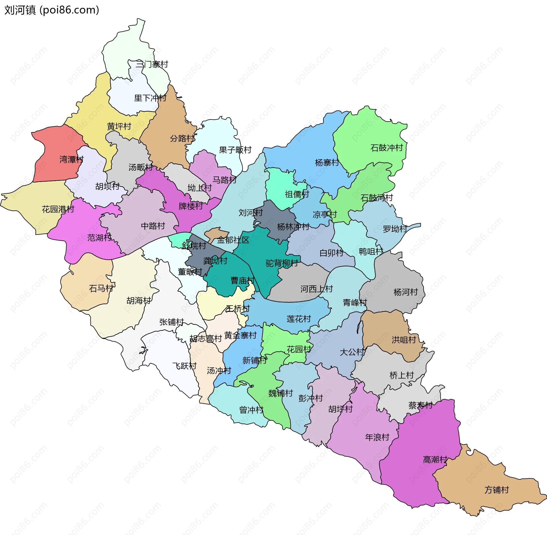 刘河镇边界地图(五级行政区划)