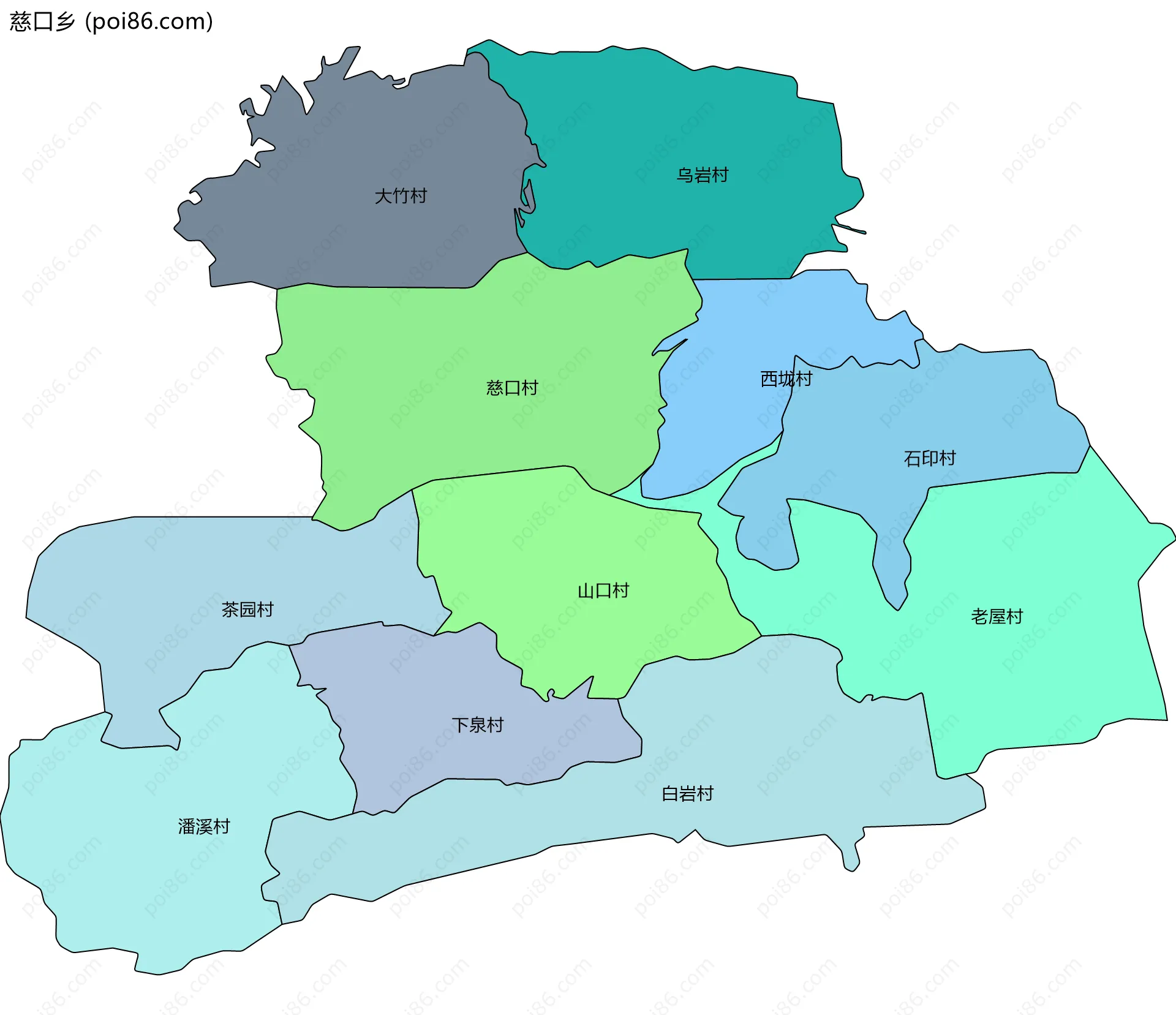 慈口乡边界地图(五级行政区划)