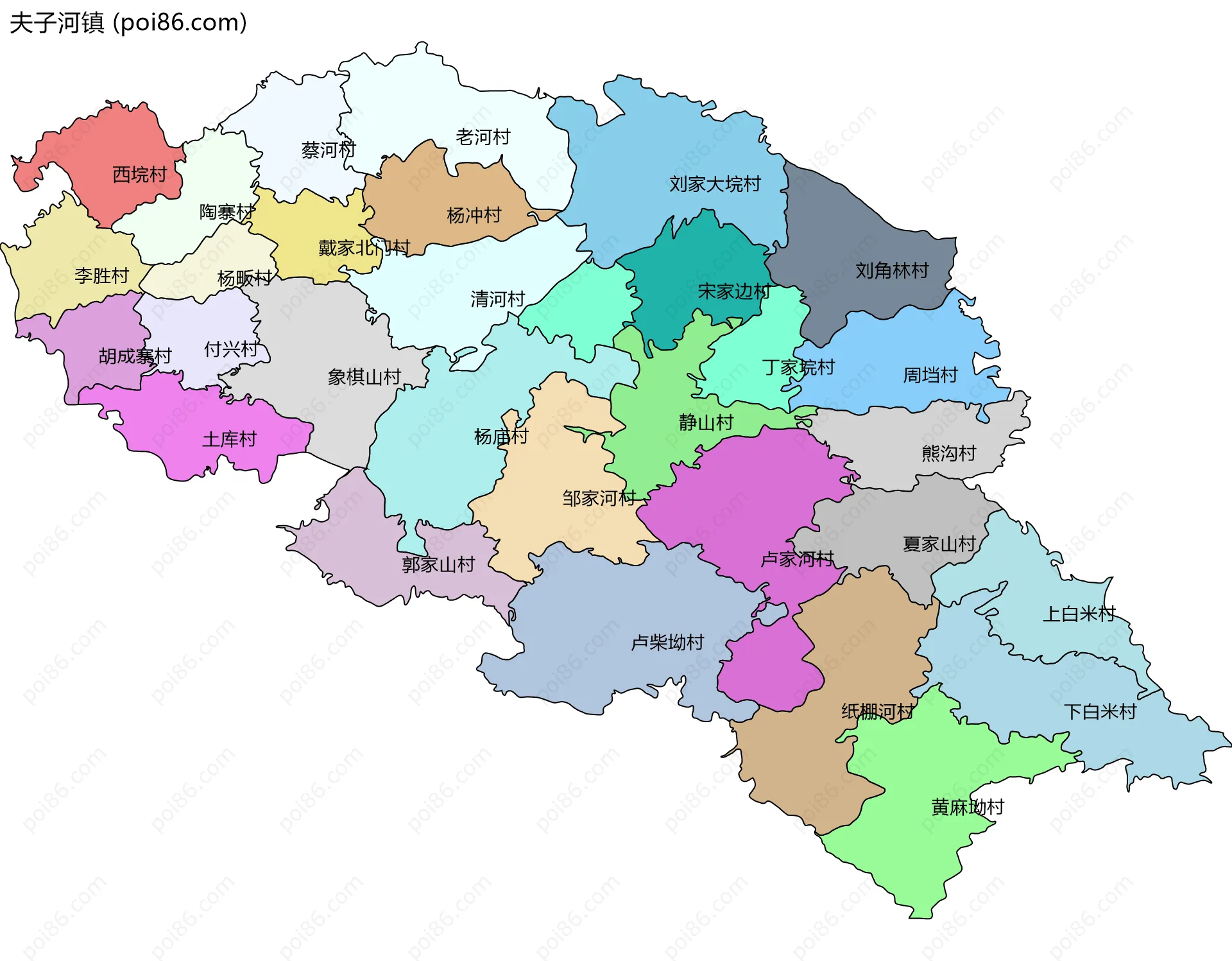 夫子河镇边界地图(五级行政区划)