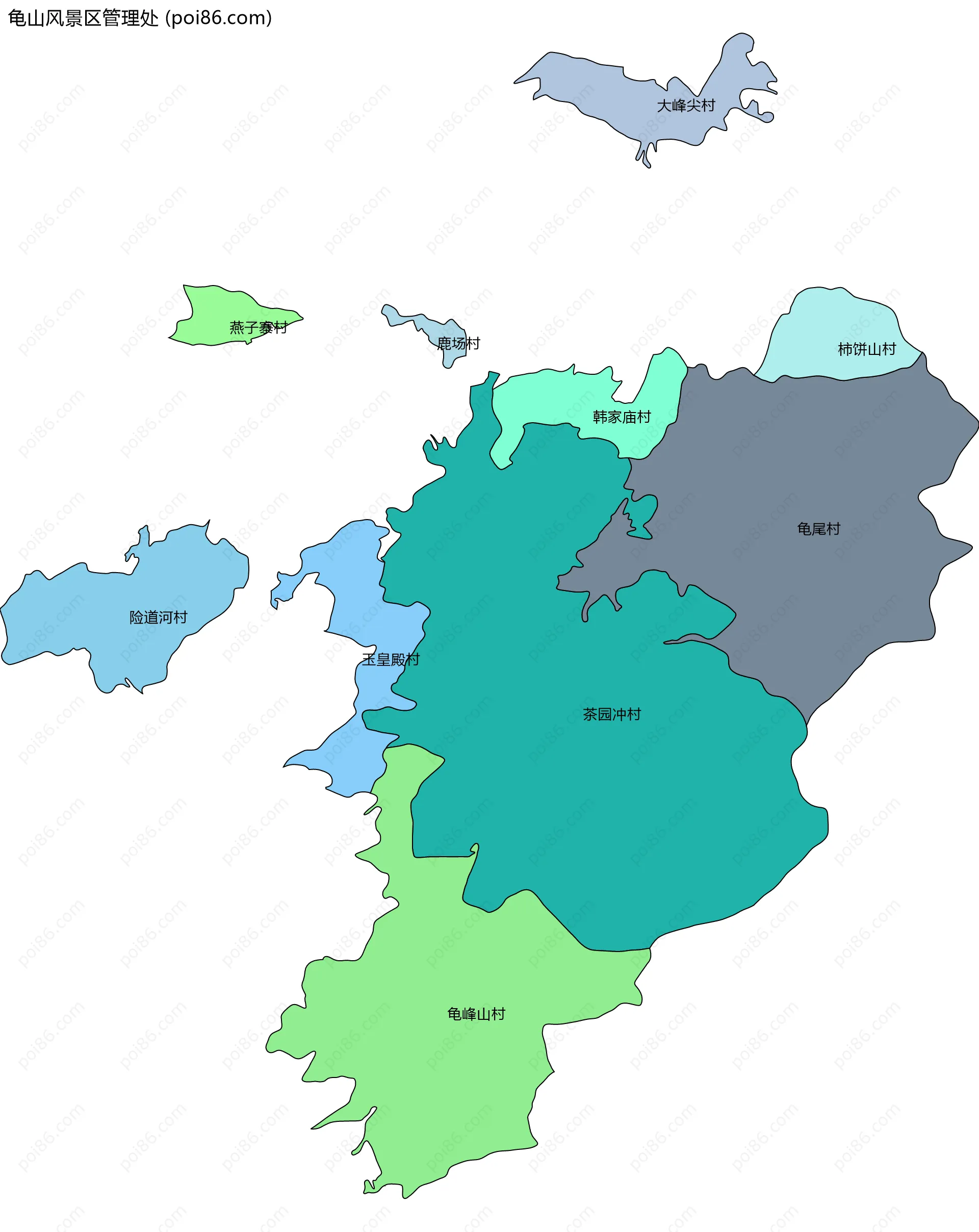 龟山风景区管理处边界地图(五级行政区划)