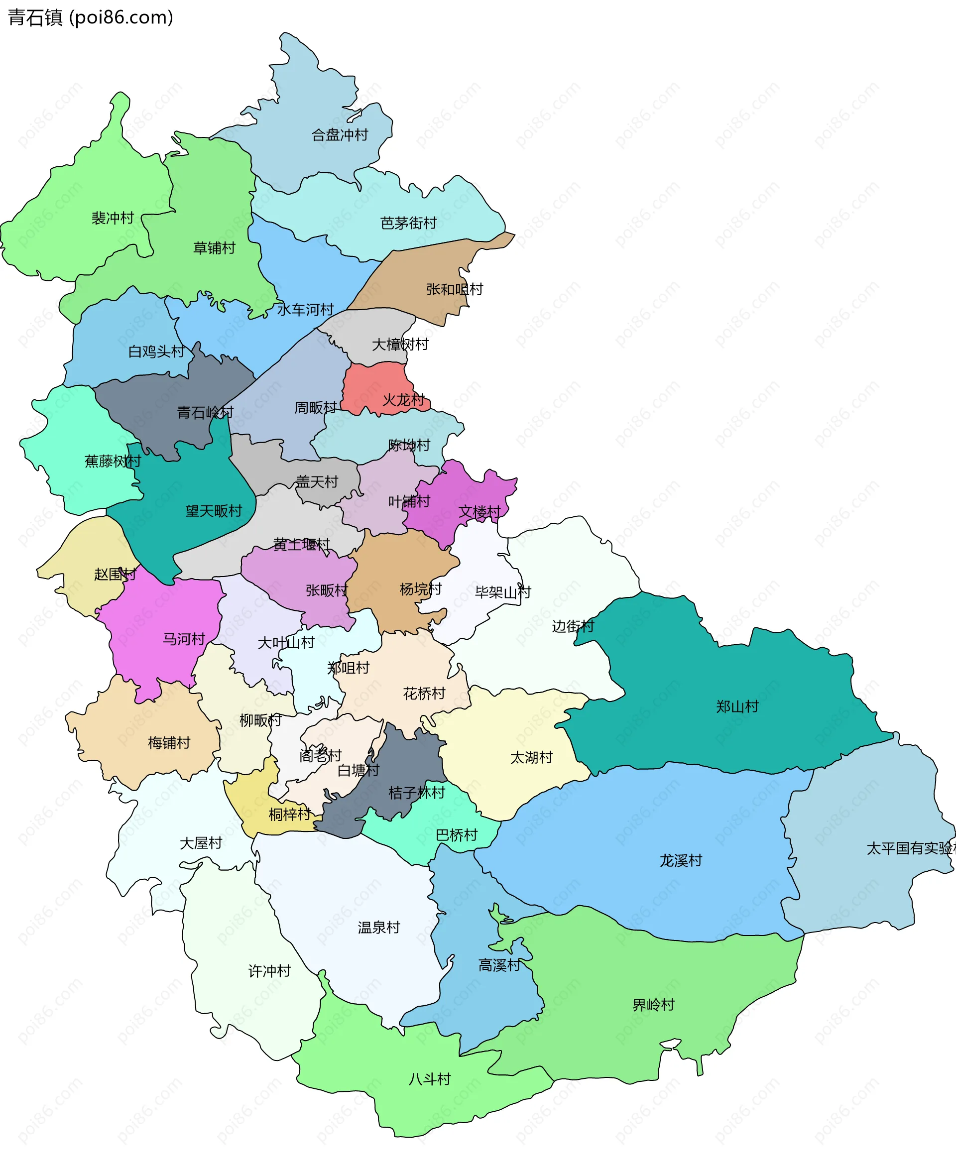 青石镇边界地图(五级行政区划)