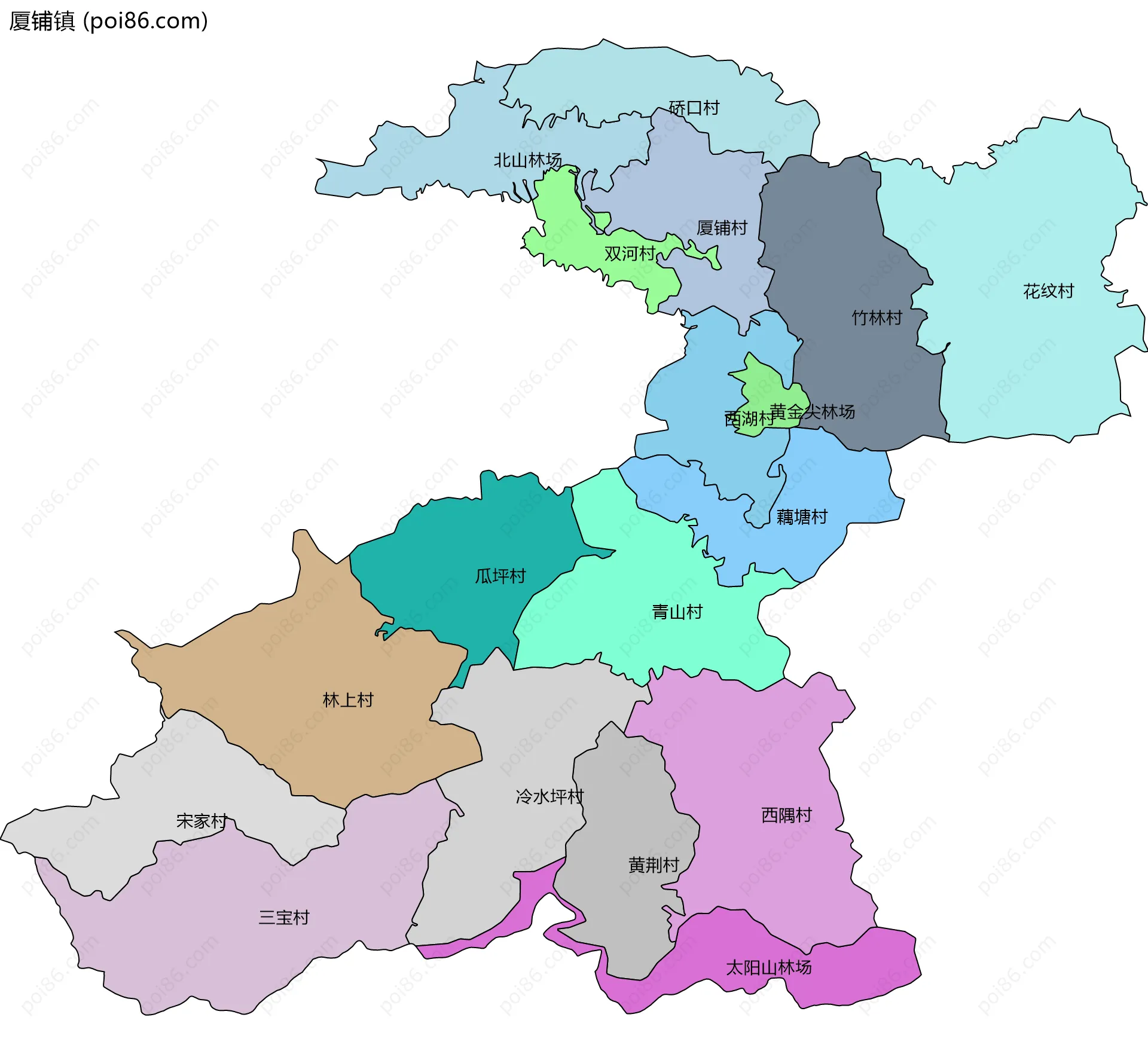 厦铺镇边界地图(五级行政区划)