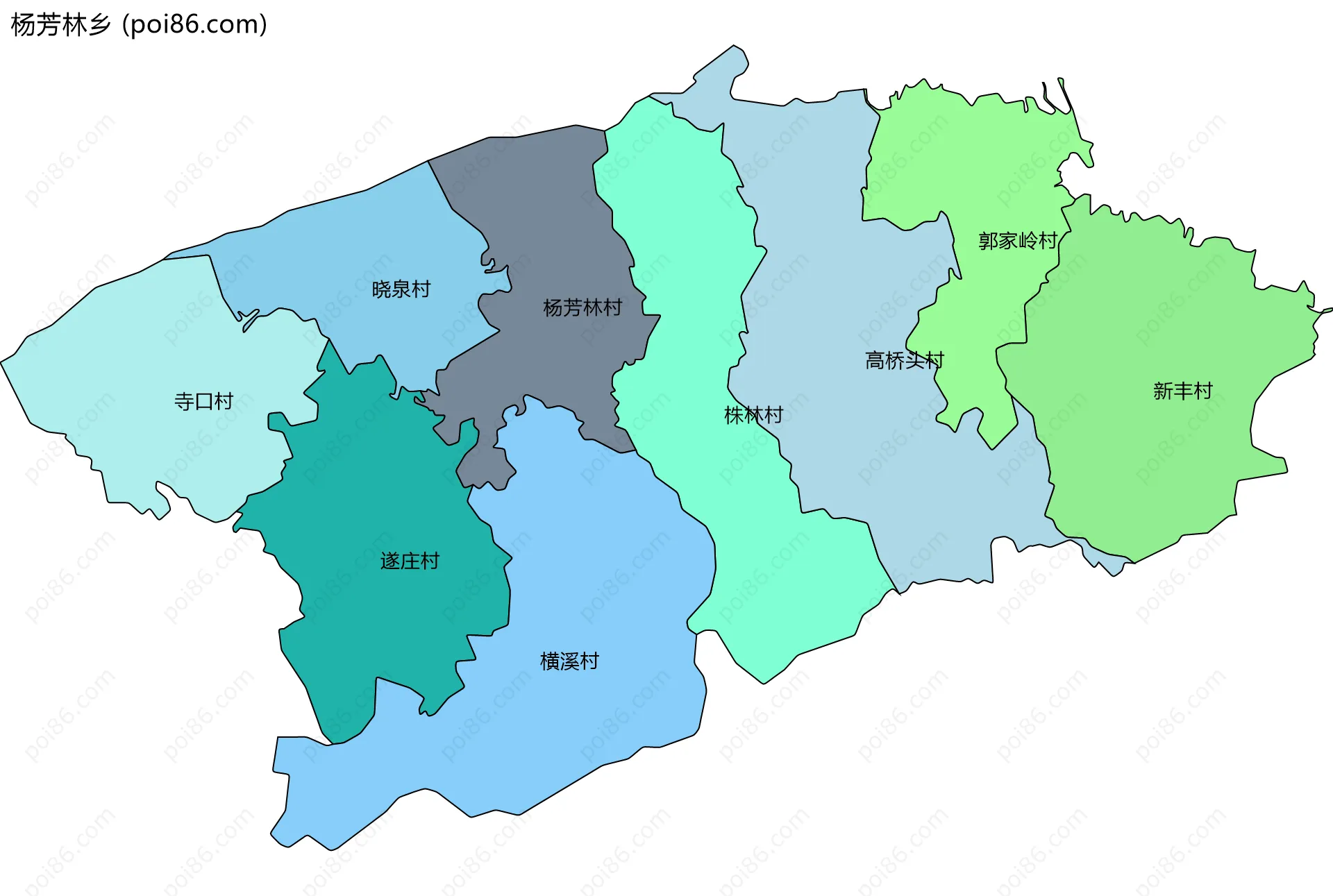 杨芳林乡边界地图(五级行政区划)