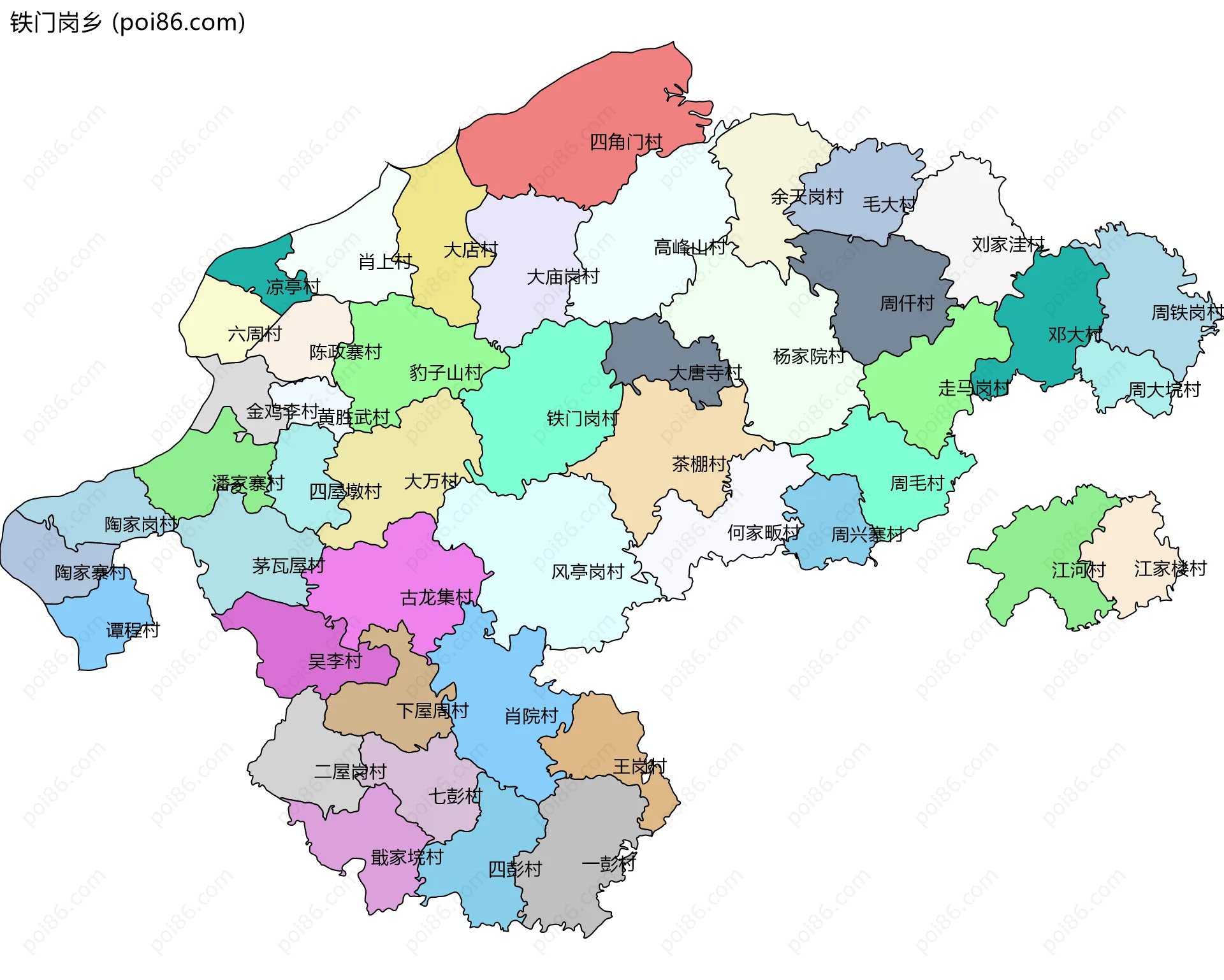 铁门岗乡边界地图(五级行政区划)