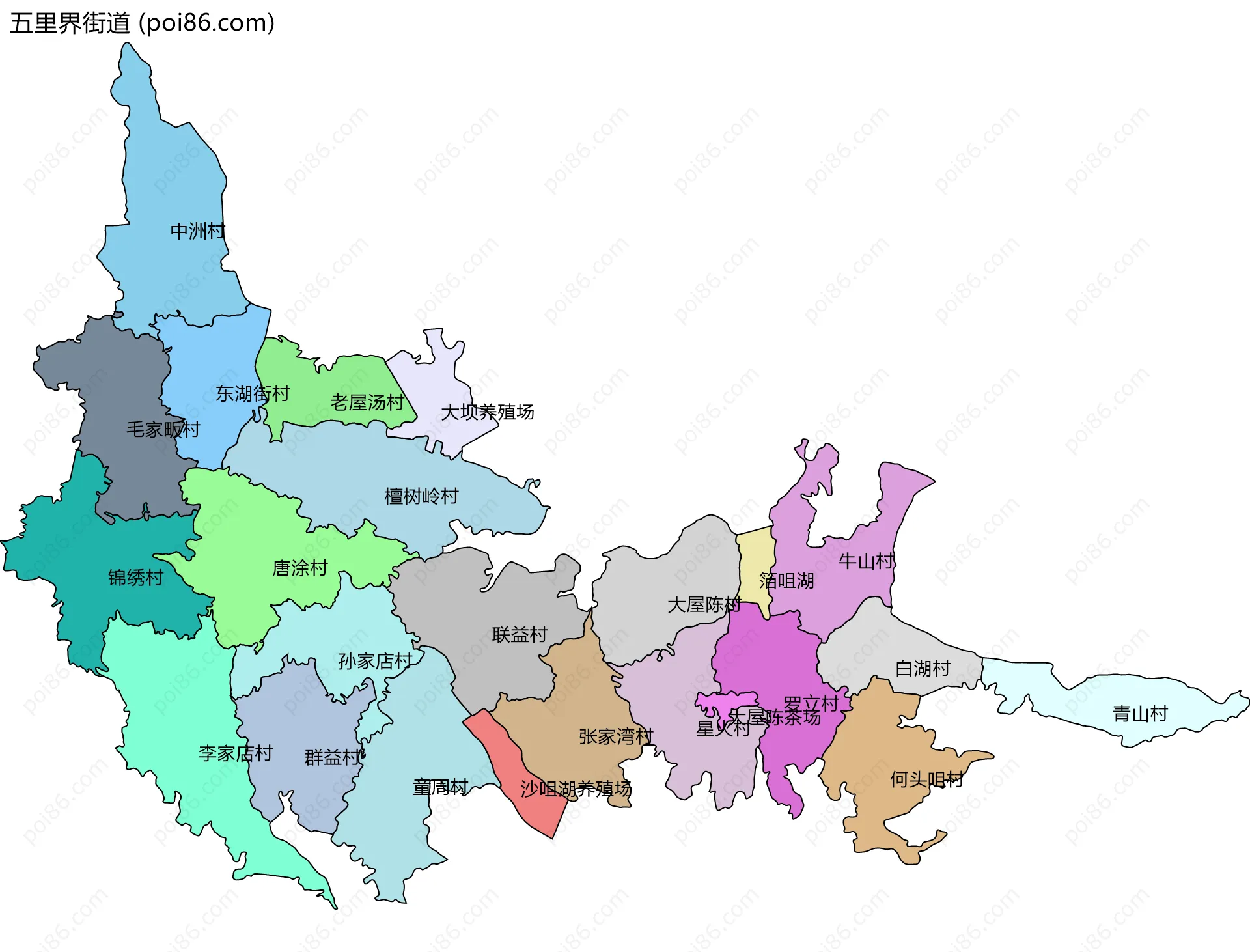 五里界街道边界地图(五级行政区划)