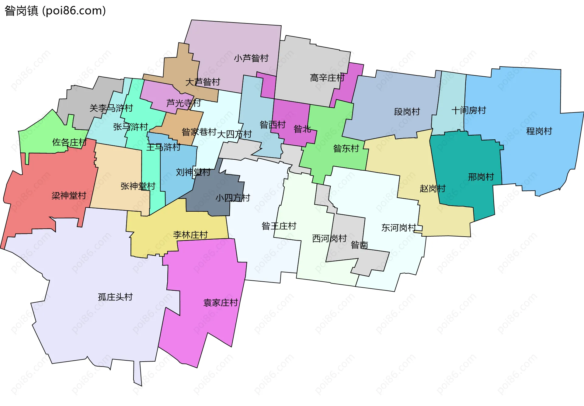 昝岗镇边界地图(五级行政区划)