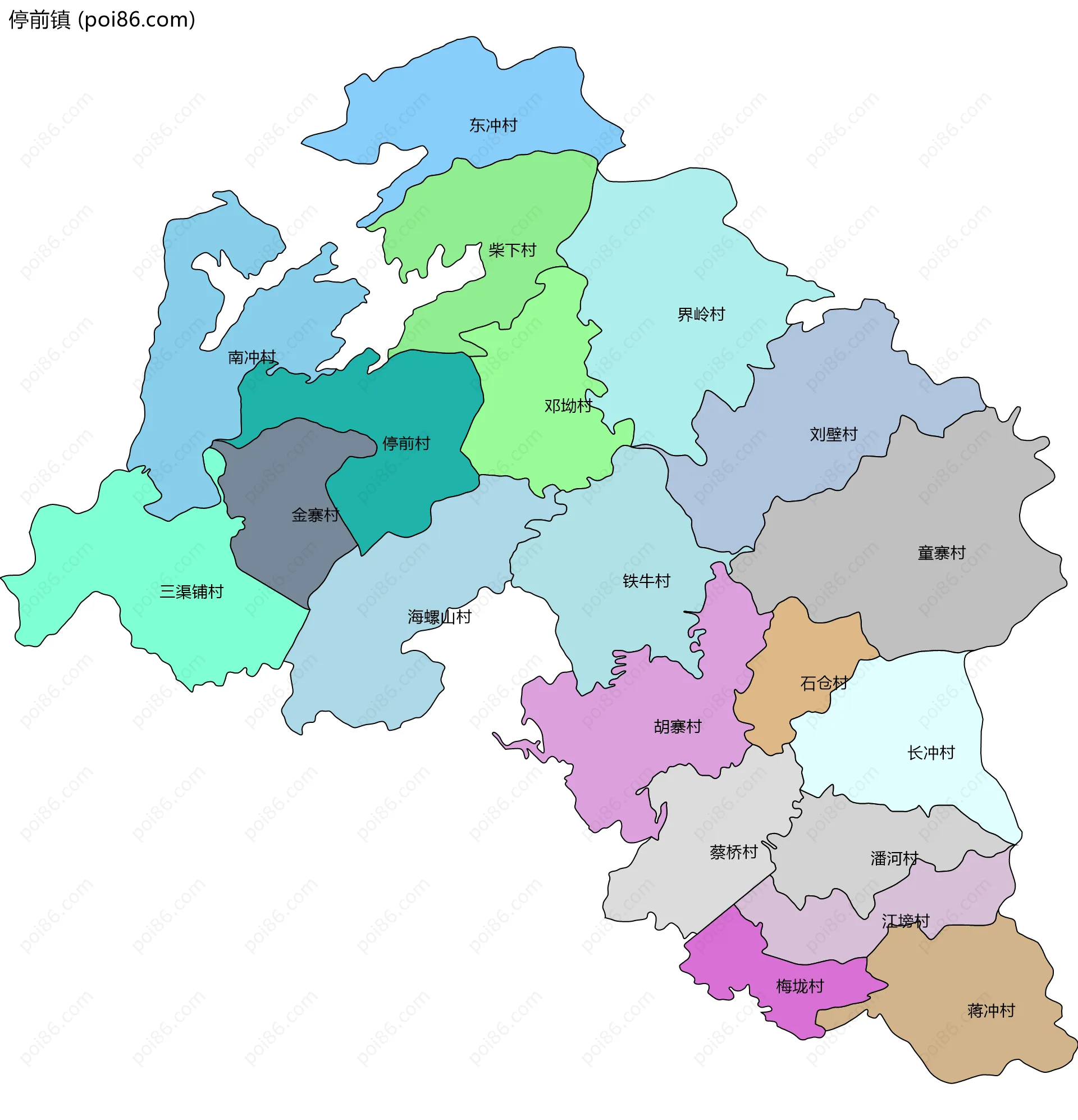 停前镇边界地图(五级行政区划)