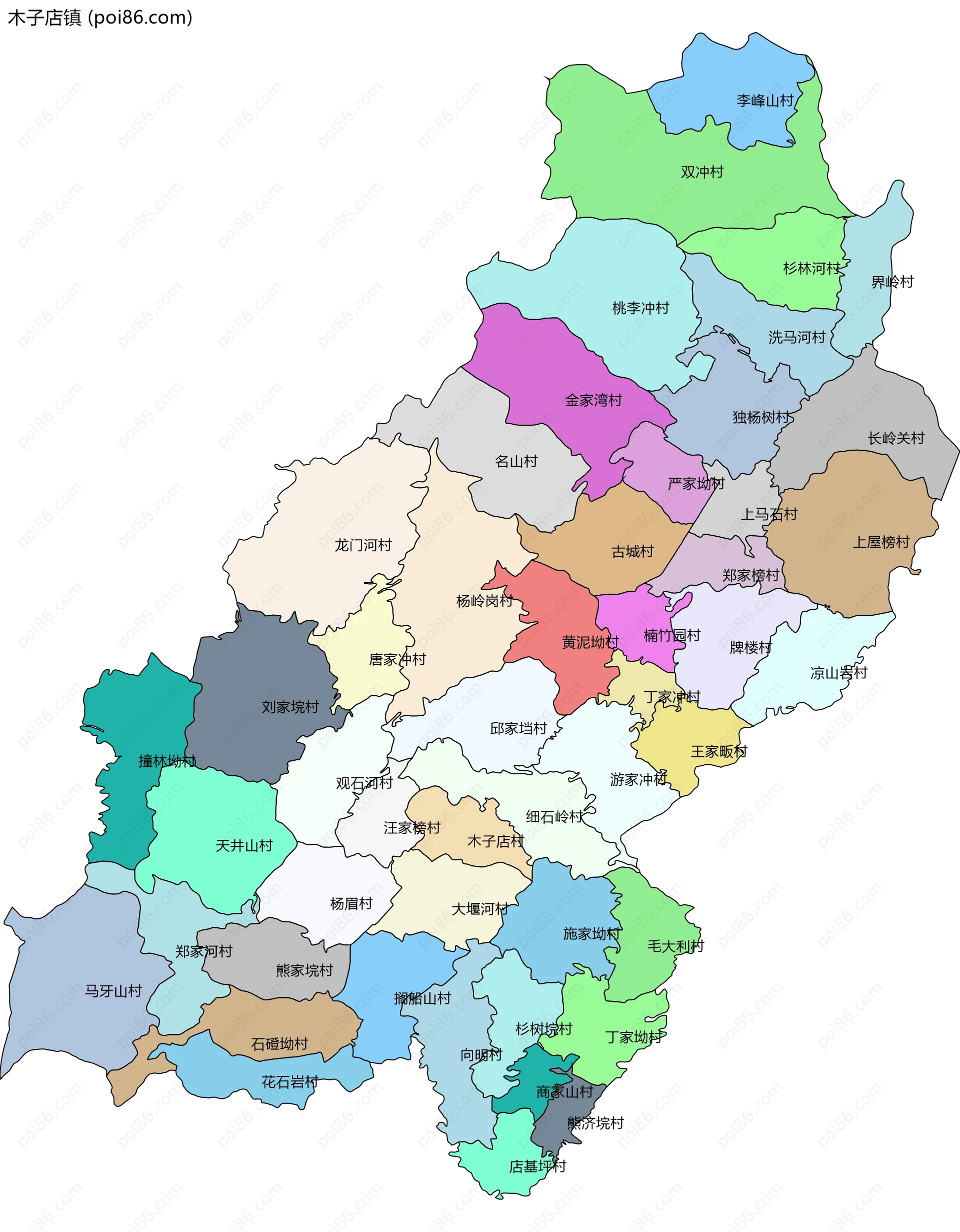 木子店镇边界地图(五级行政区划)