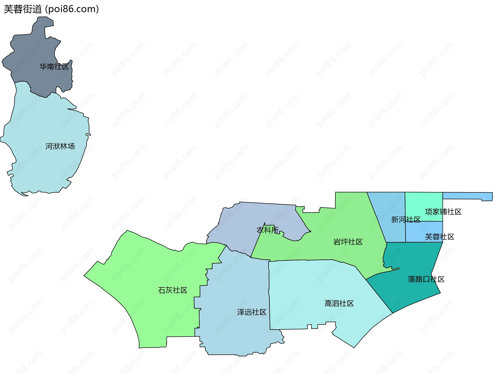 芙蓉街道边界地图(五级行政区划)
