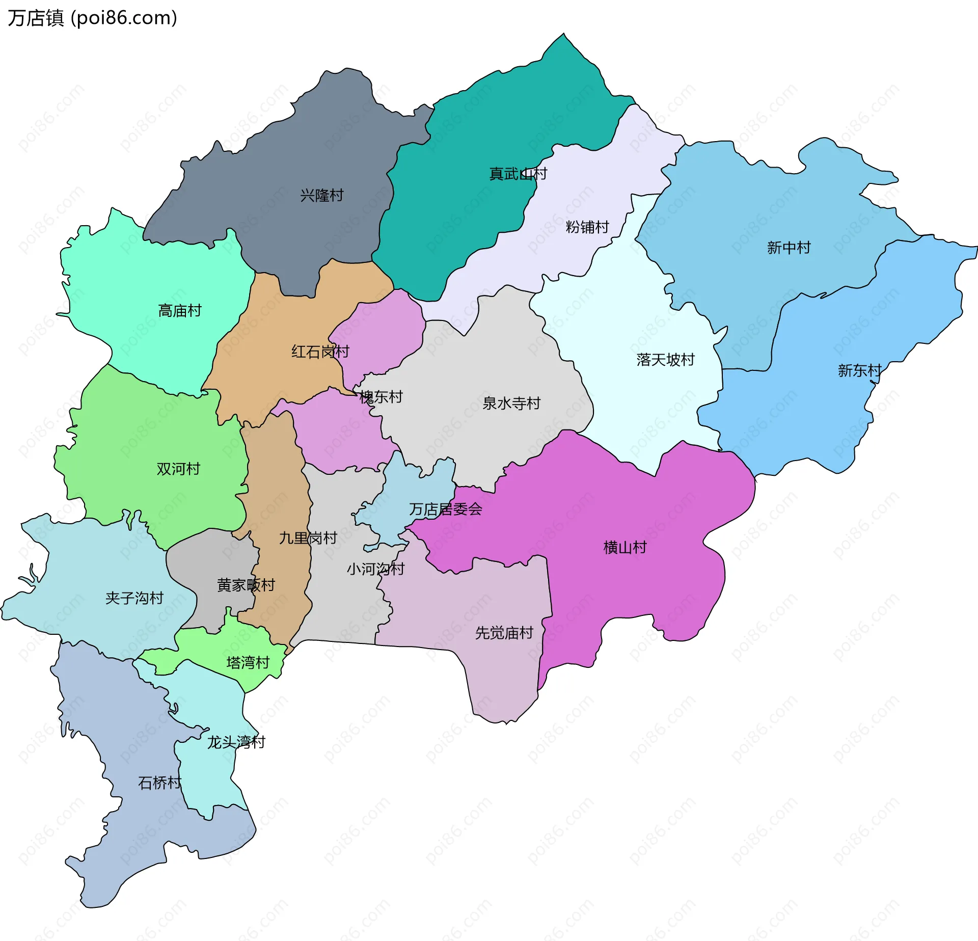 万店镇边界地图(五级行政区划)
