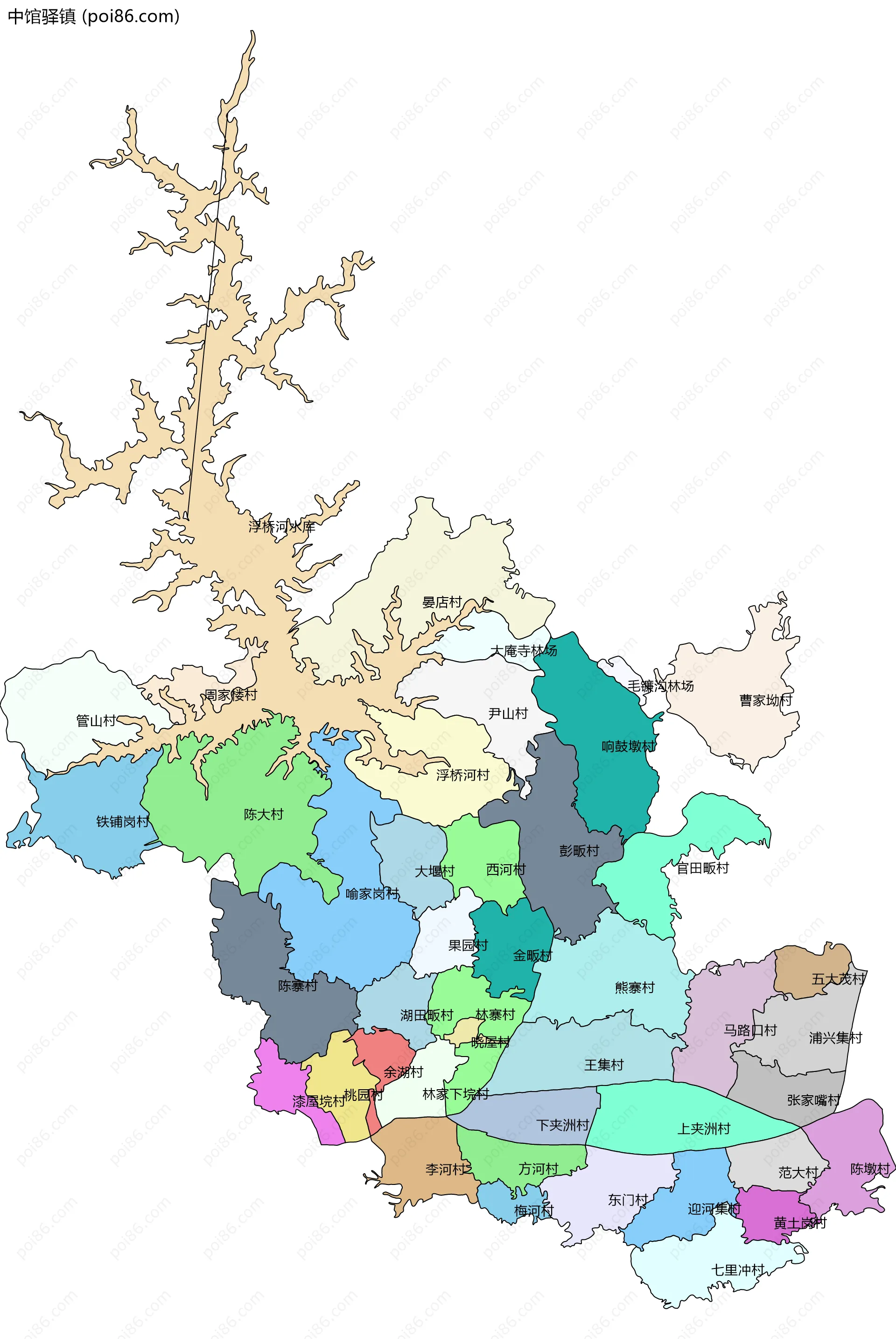 中馆驿镇边界地图(五级行政区划)