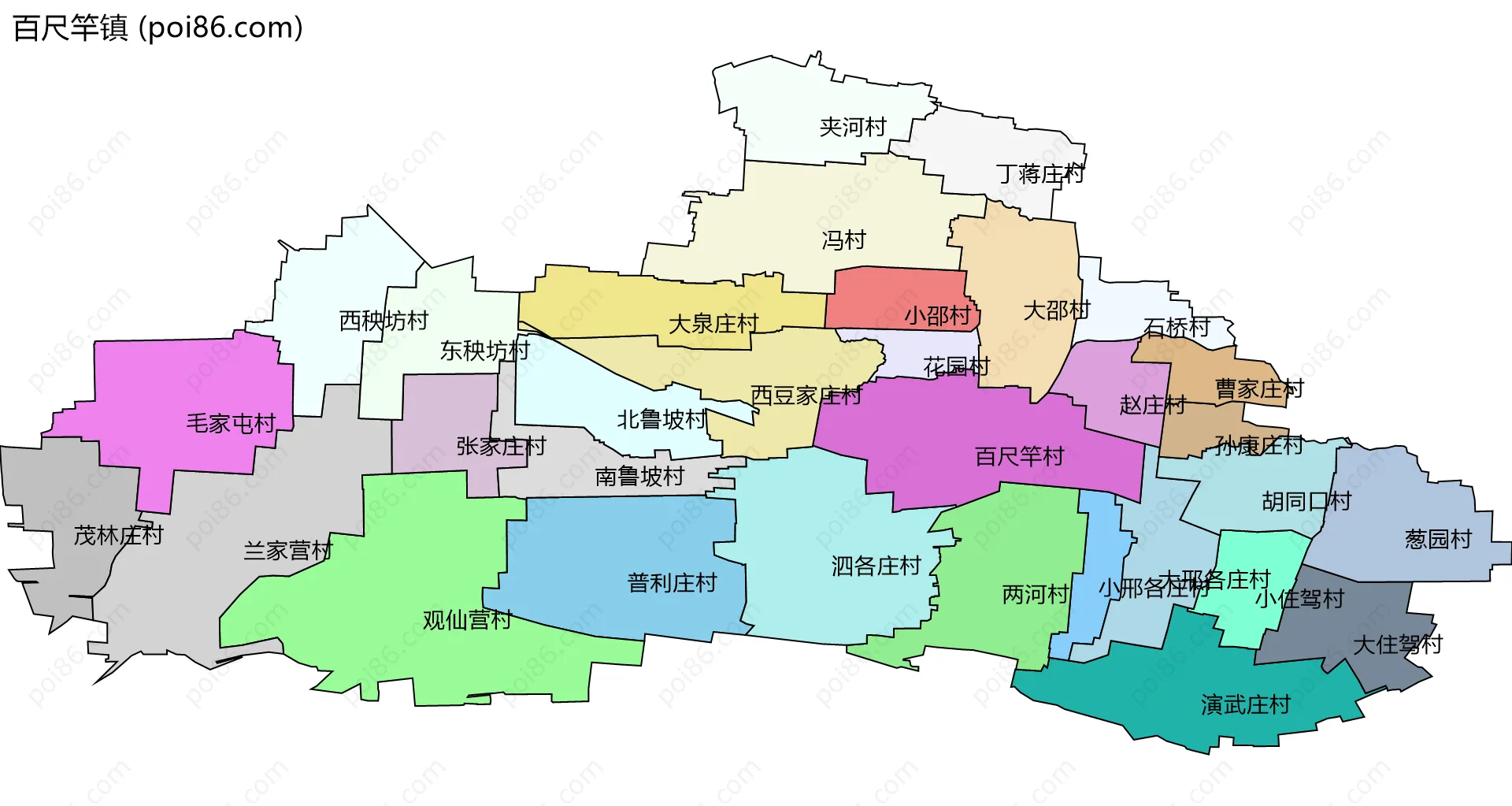 百尺竿镇边界地图(五级行政区划)