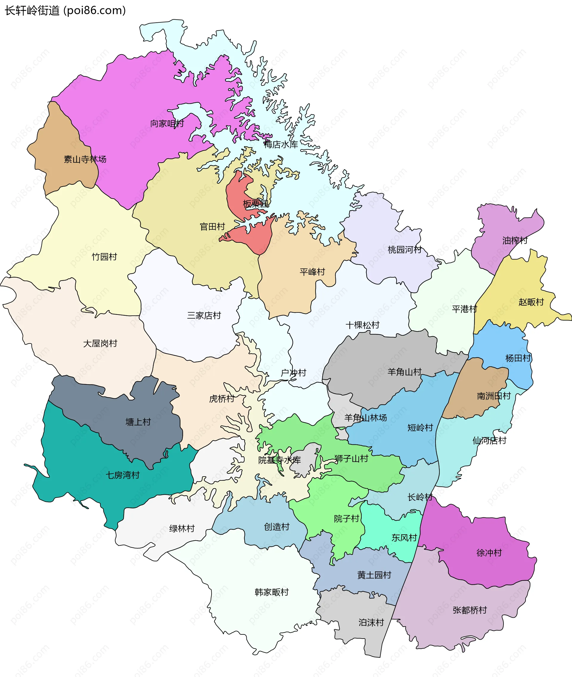 长轩岭街道边界地图(五级行政区划)