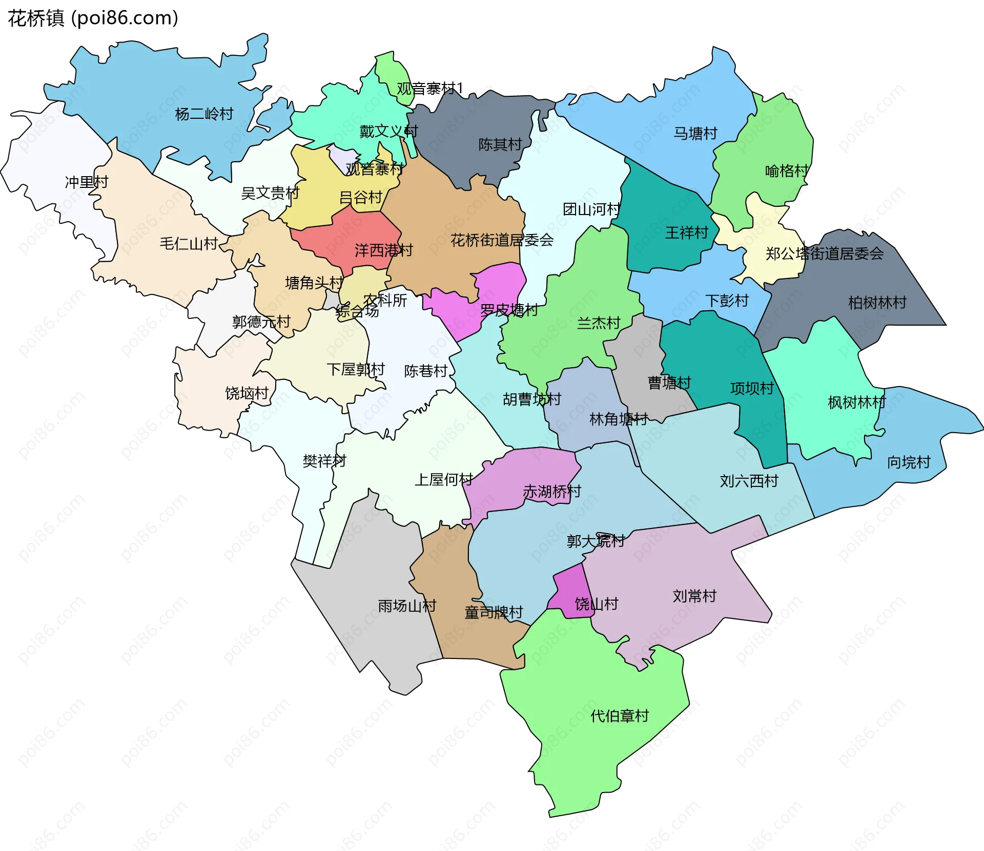 花桥镇边界地图(五级行政区划)