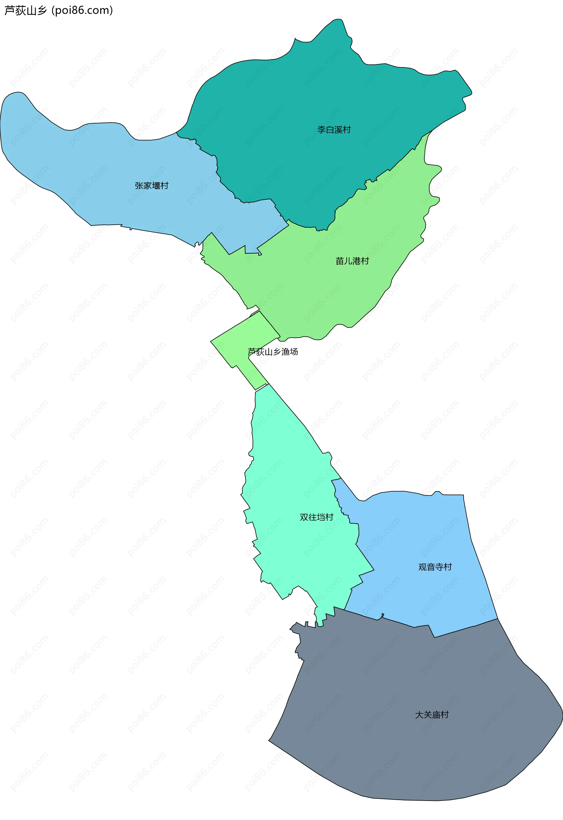 芦荻山乡边界地图(五级行政区划)