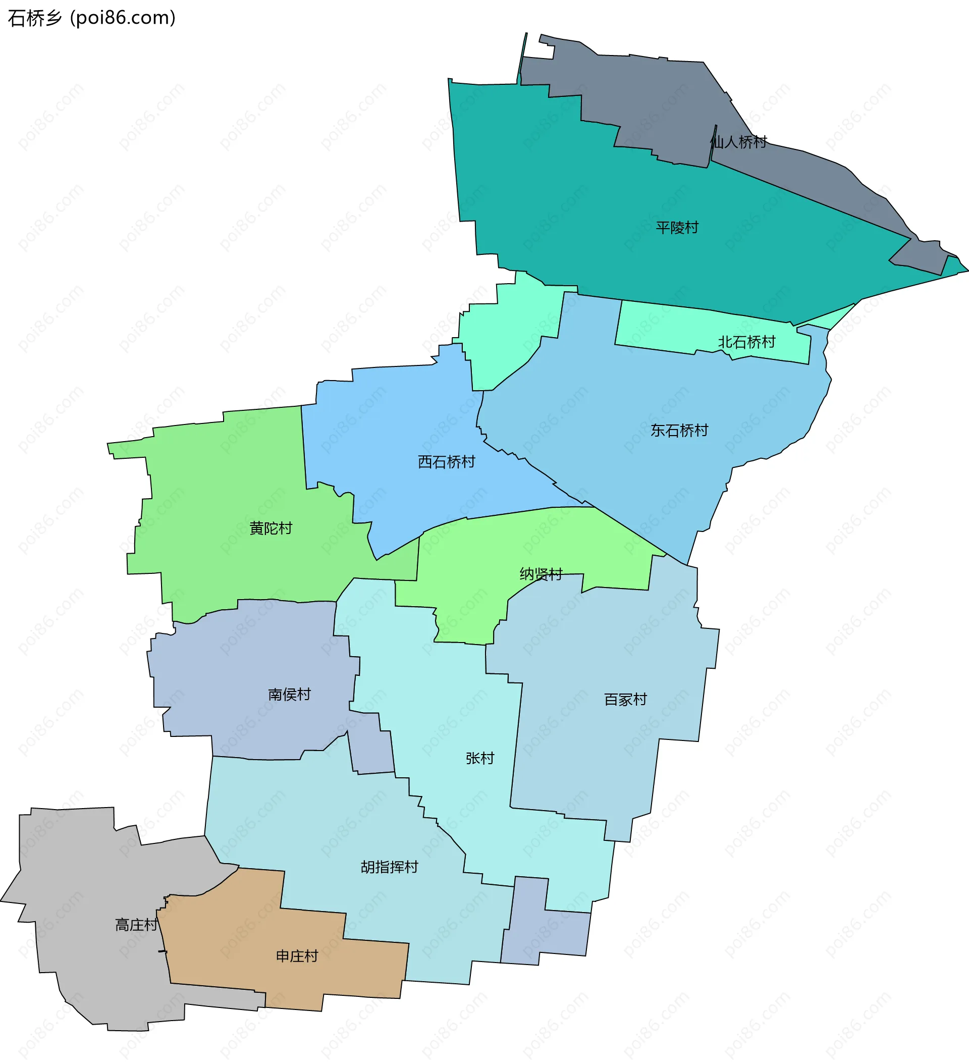 石桥乡边界地图(五级行政区划)