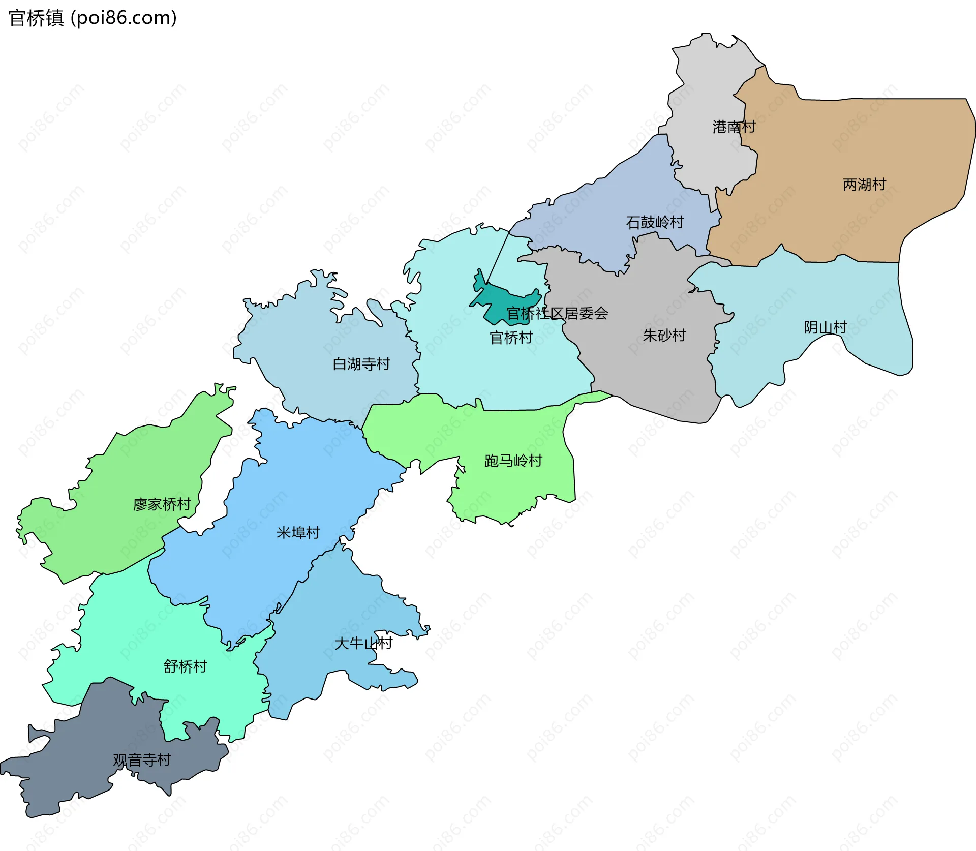 官桥镇边界地图(五级行政区划)