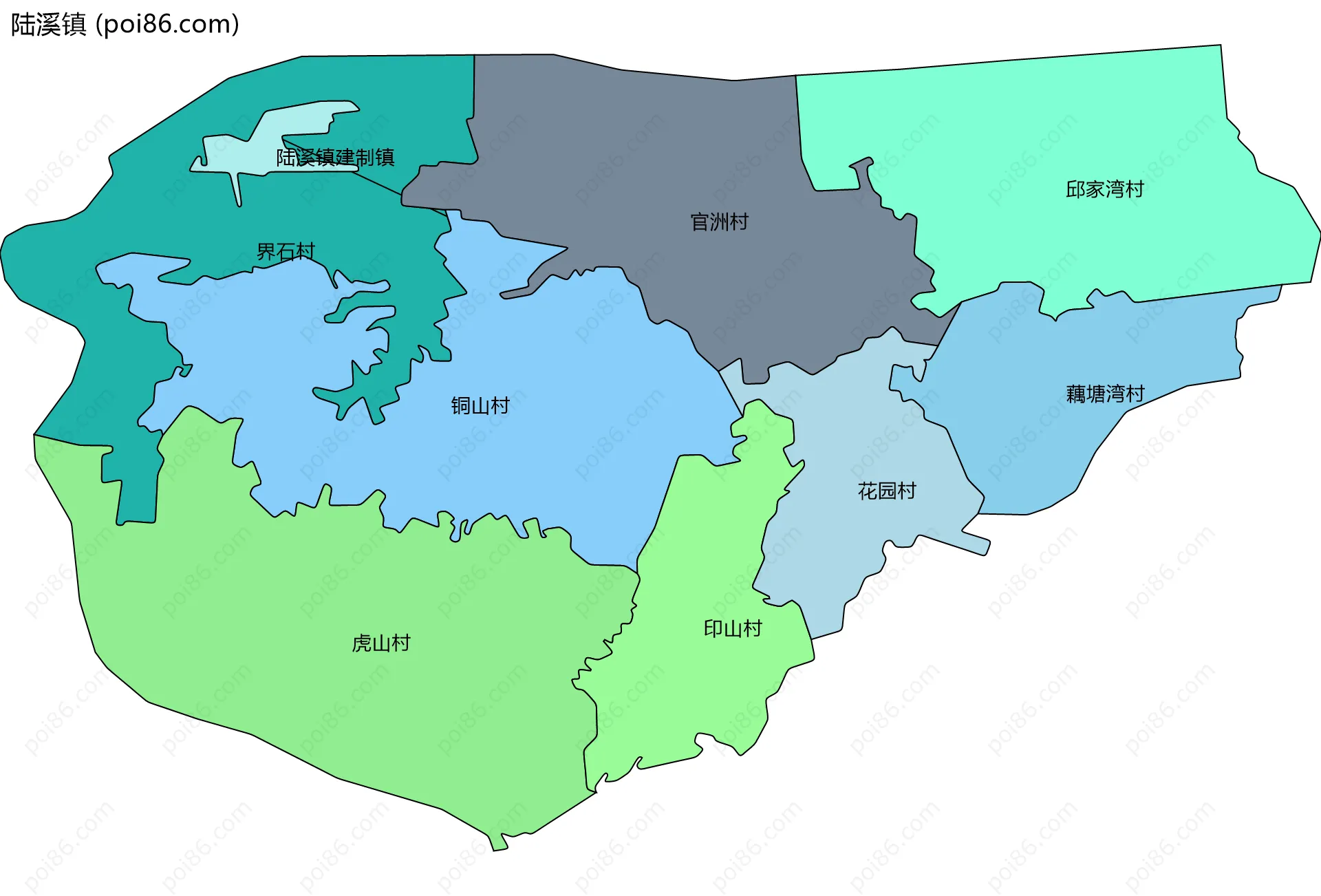 陆溪镇边界地图(五级行政区划)