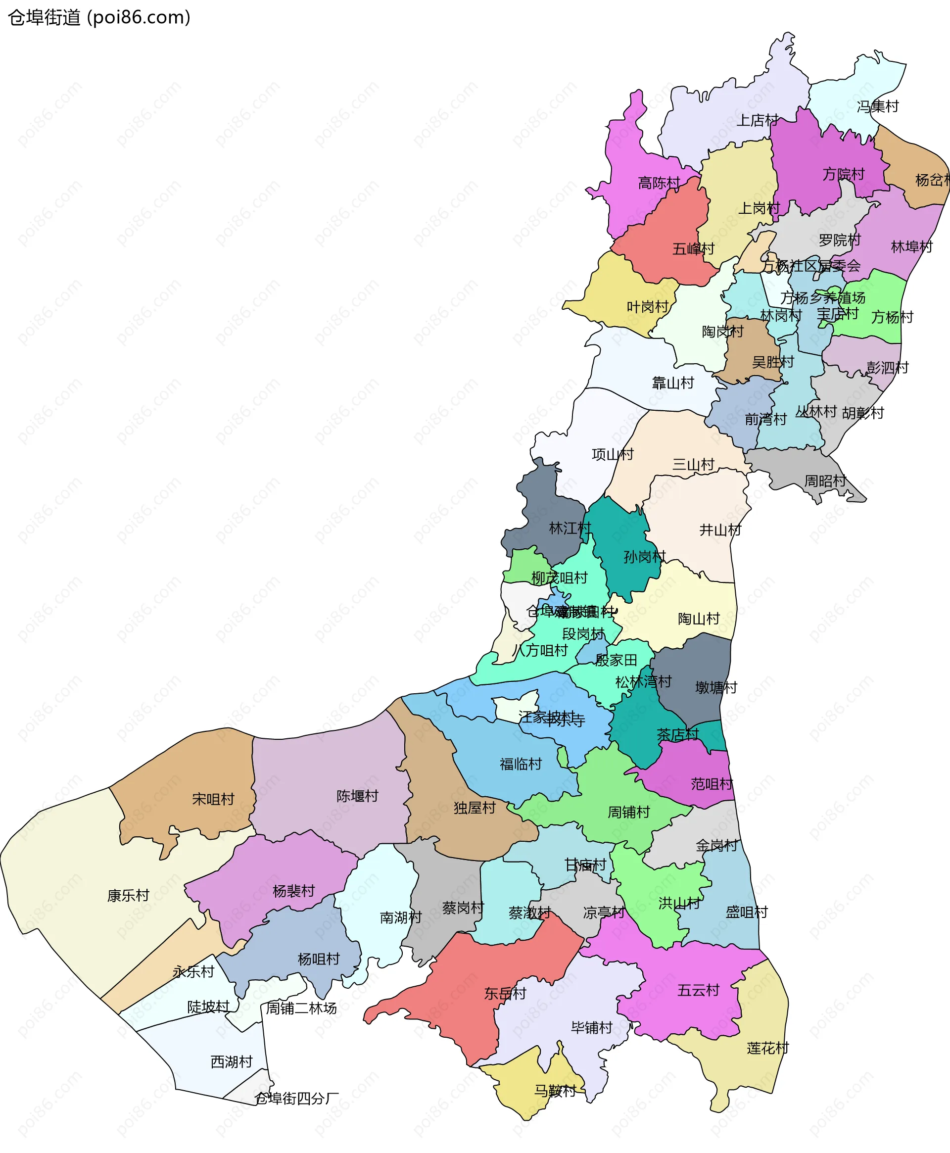 仓埠街道边界地图(五级行政区划)