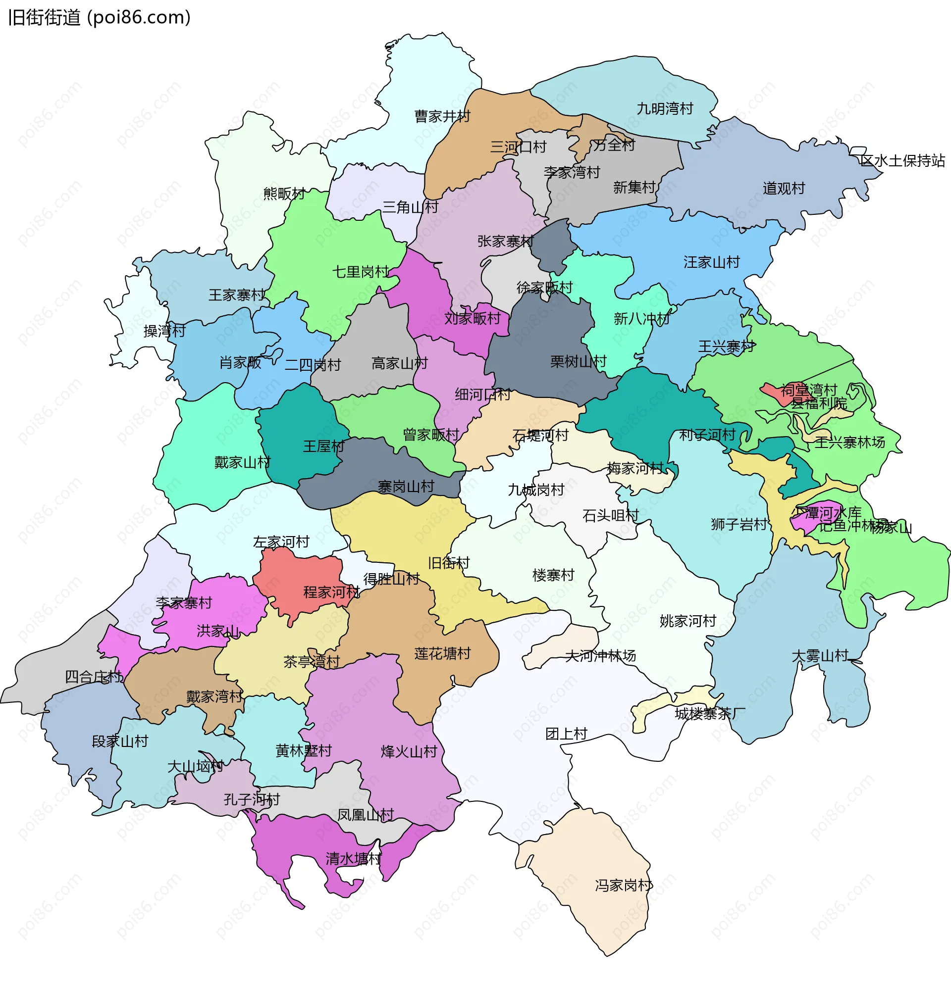 旧街街道边界地图(五级行政区划)