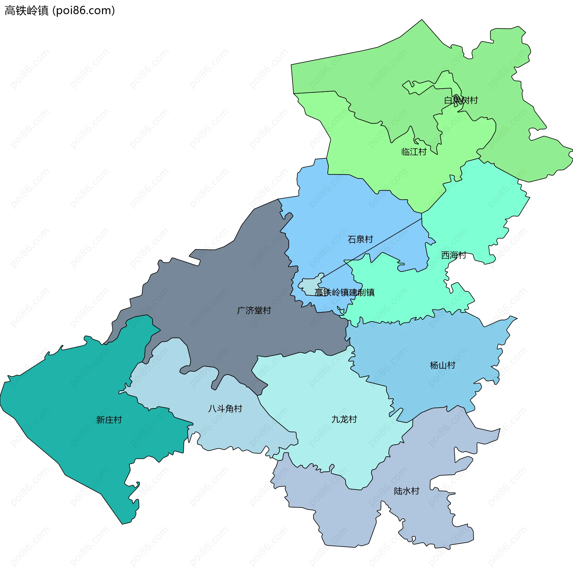 高铁岭镇边界地图(五级行政区划)