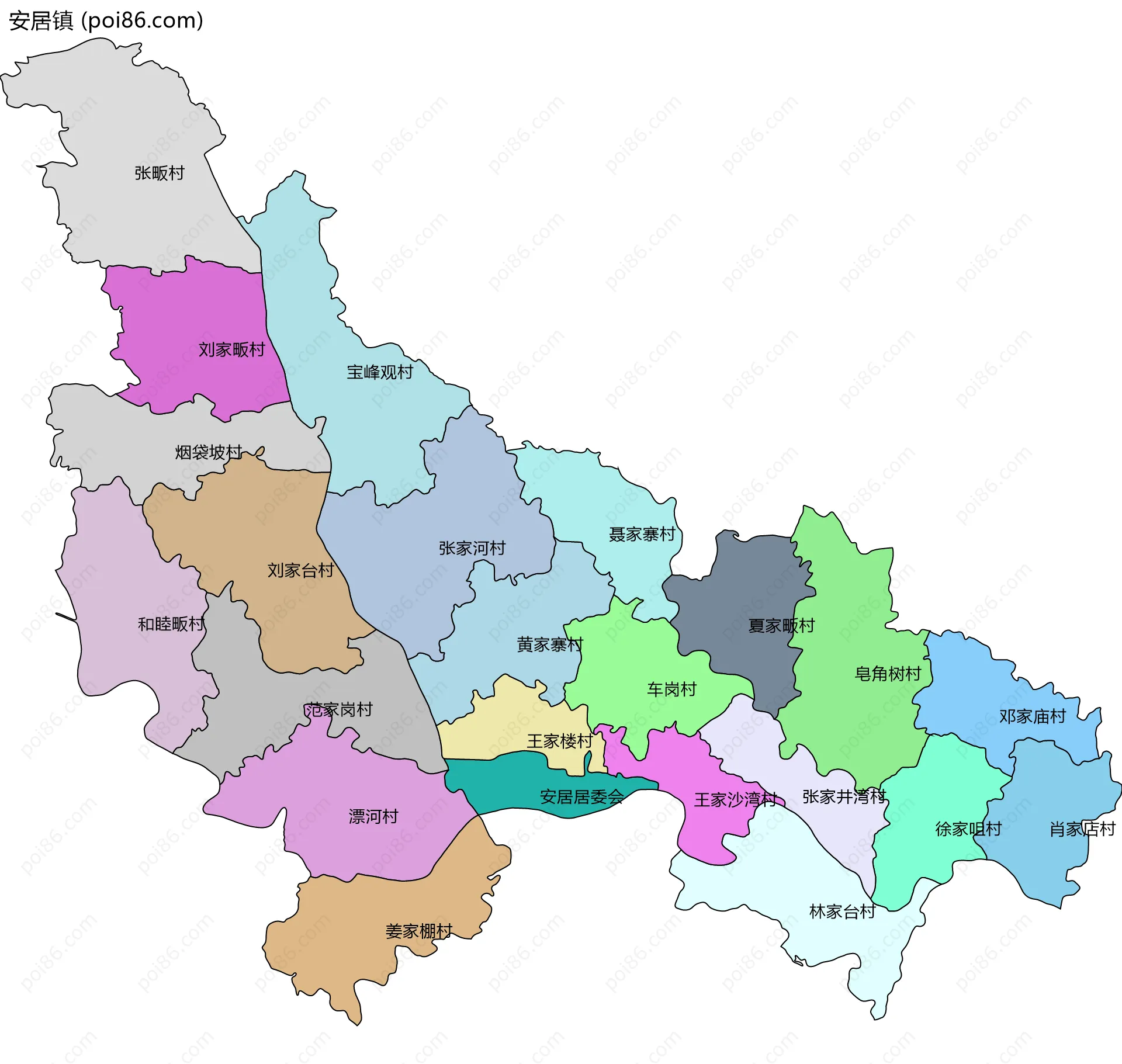 安居镇边界地图(五级行政区划)