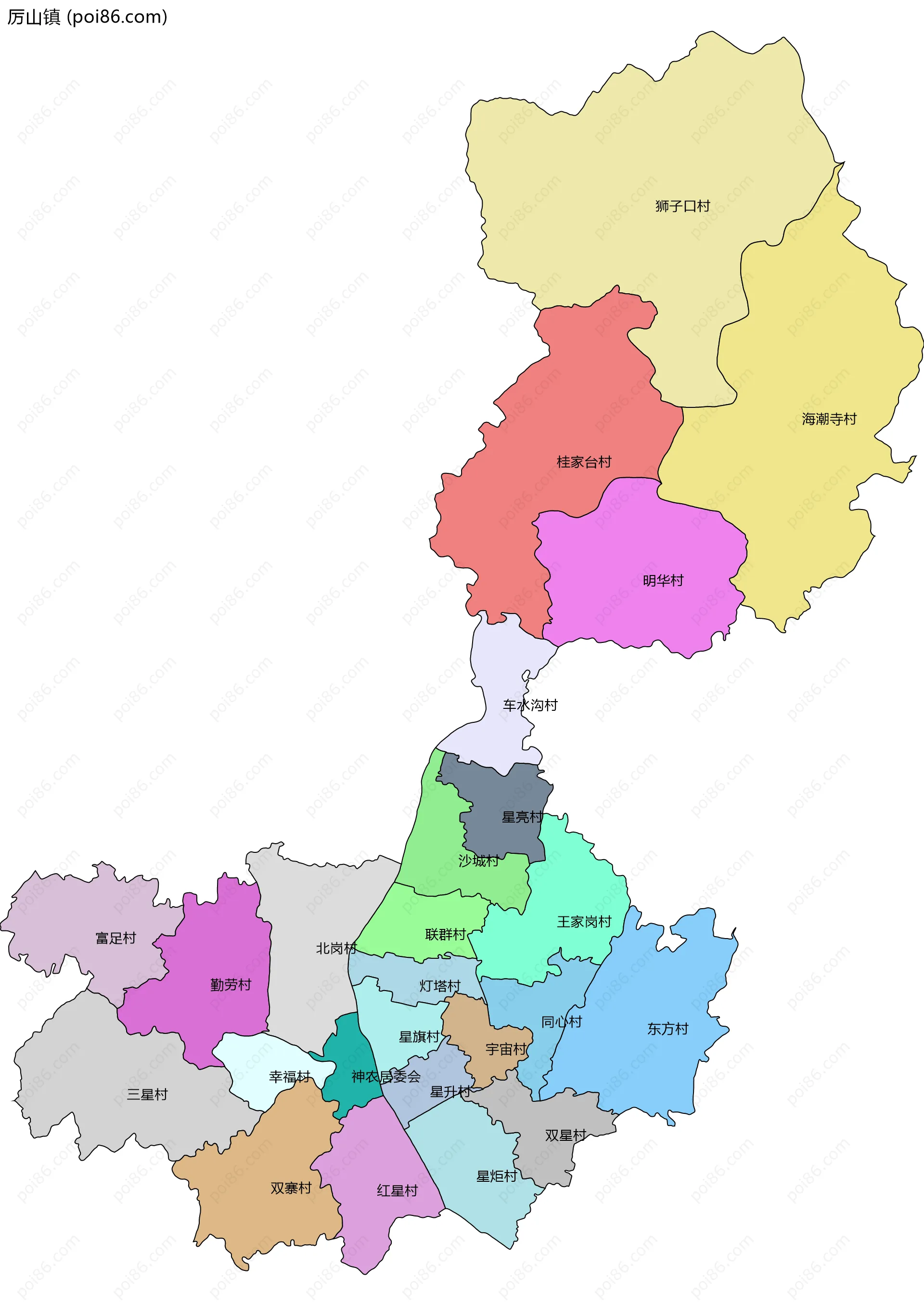 厉山镇边界地图(五级行政区划)