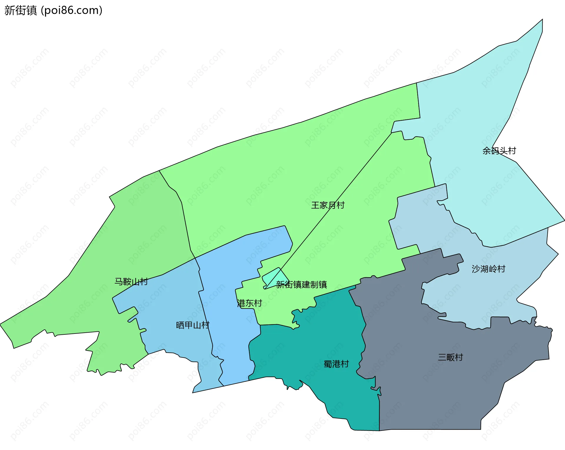 新街镇边界地图(五级行政区划)