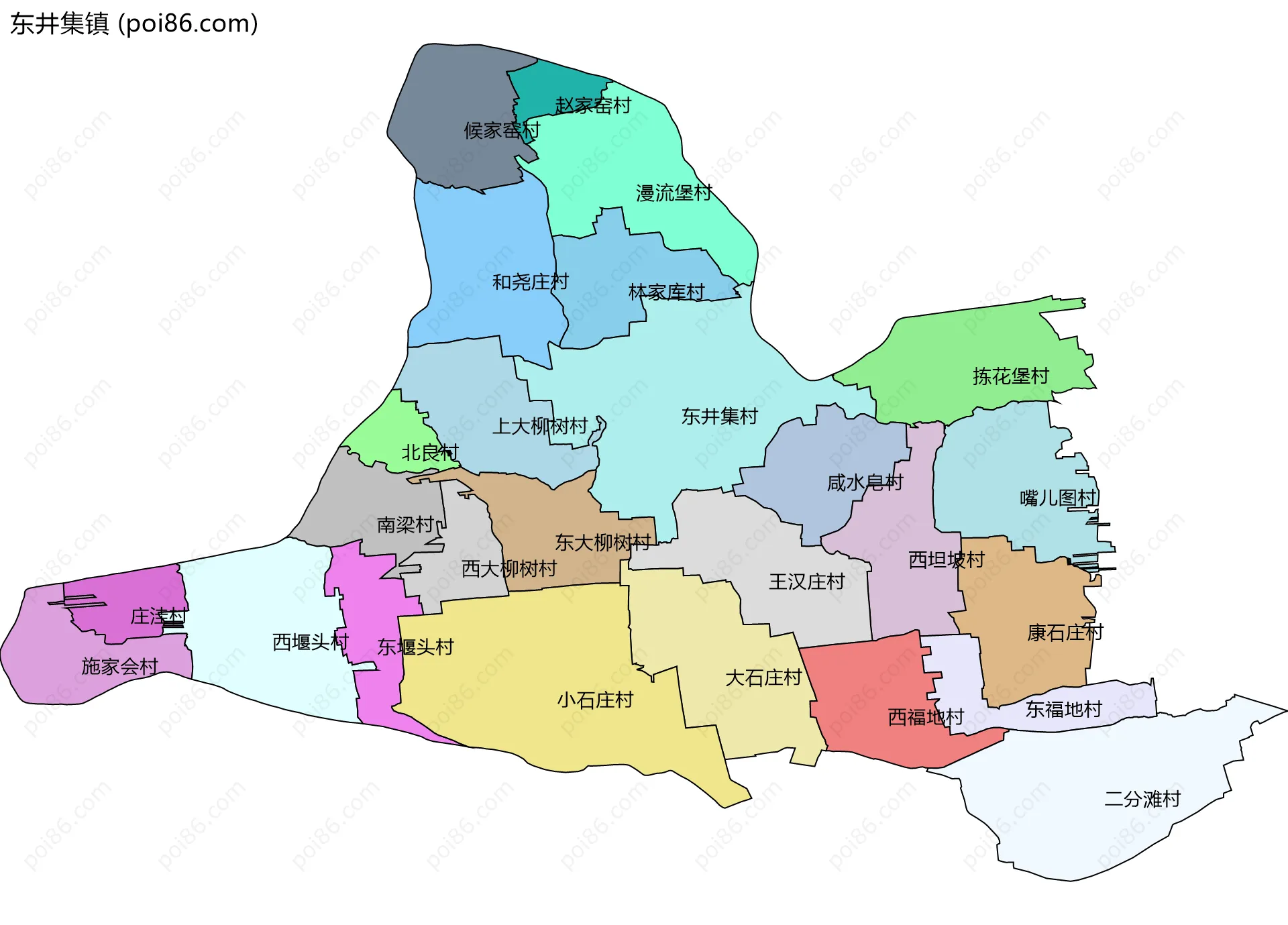 东井集镇边界地图(五级行政区划)