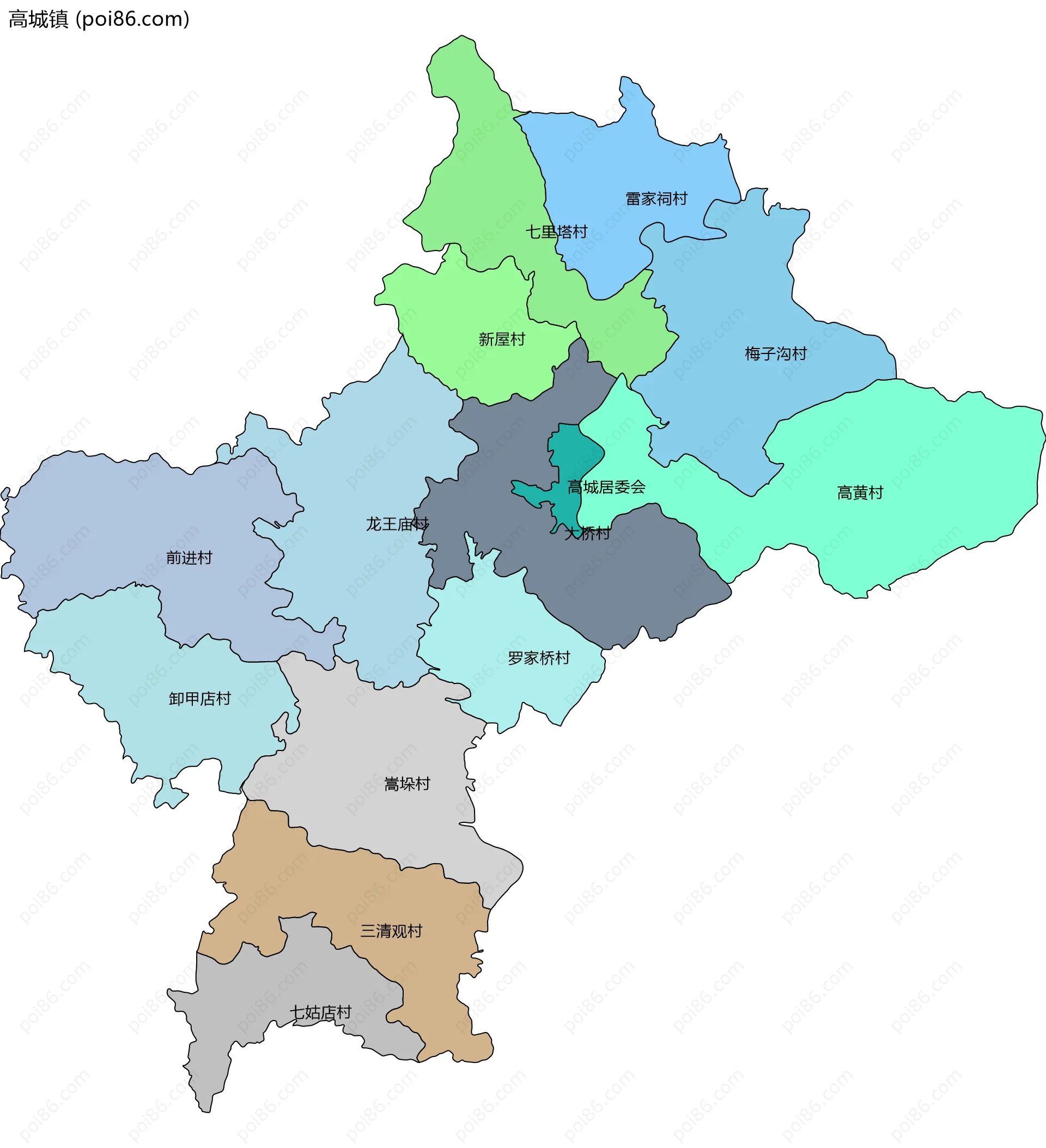 高城镇边界地图(五级行政区划)