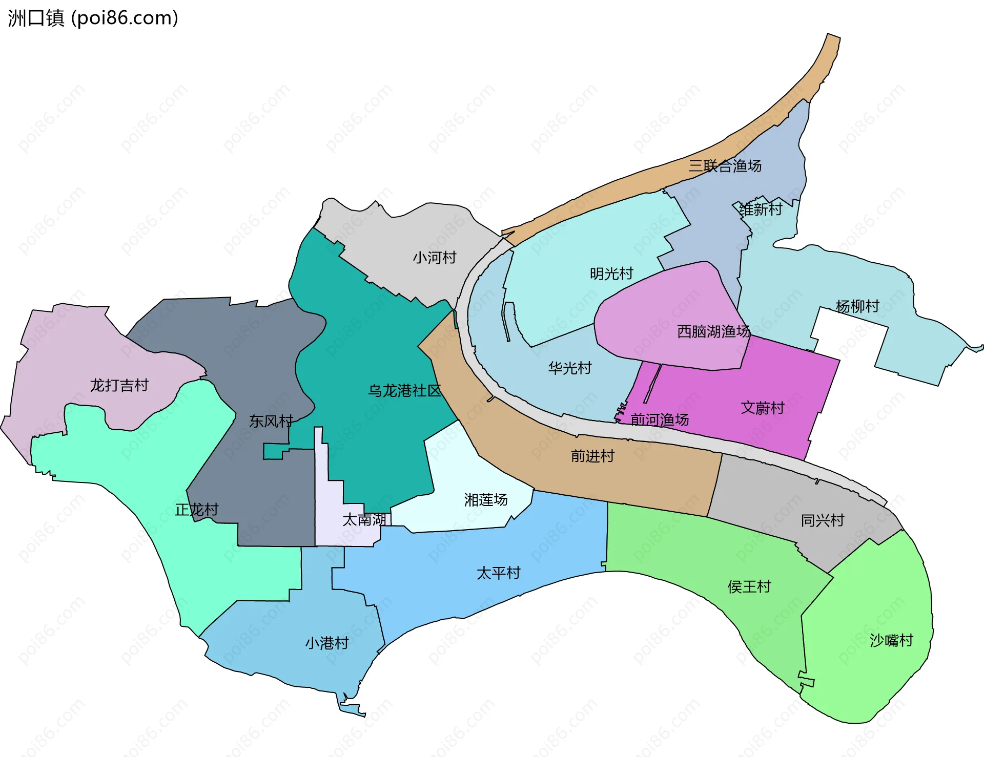 洲口镇边界地图(五级行政区划)