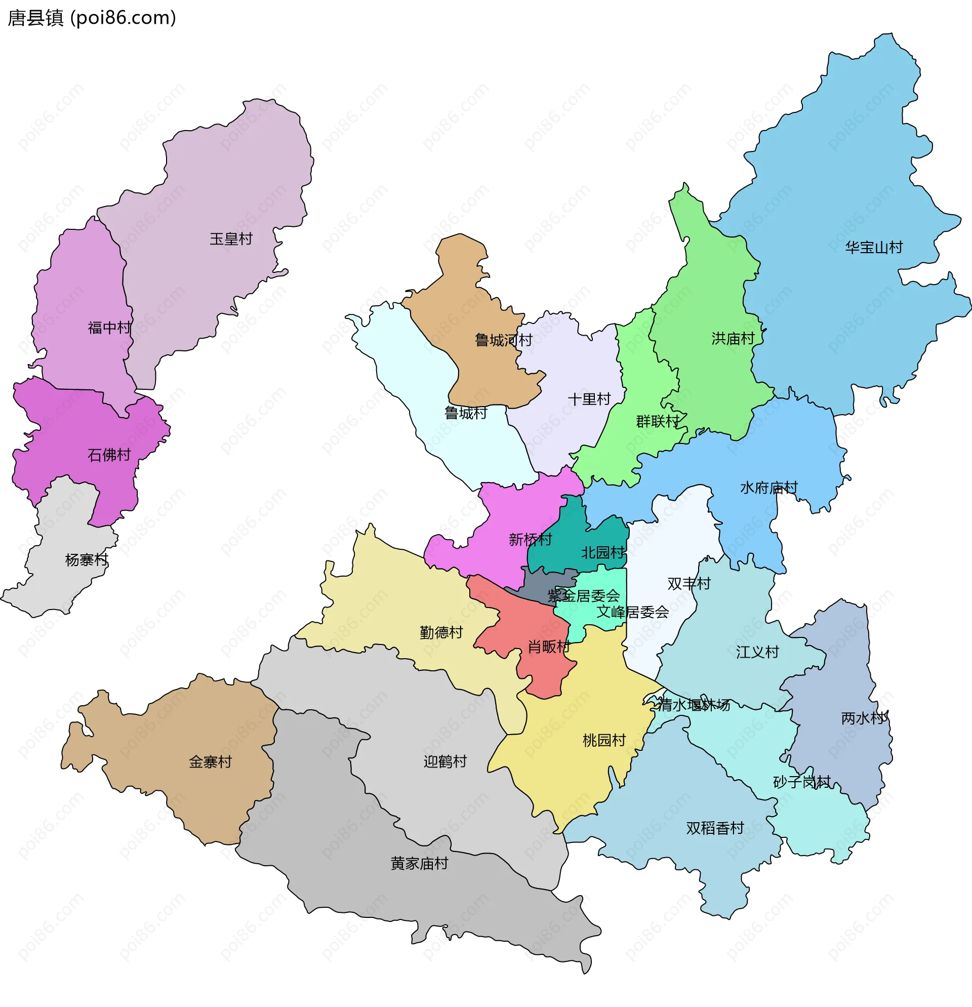 唐县镇边界地图(五级行政区划)