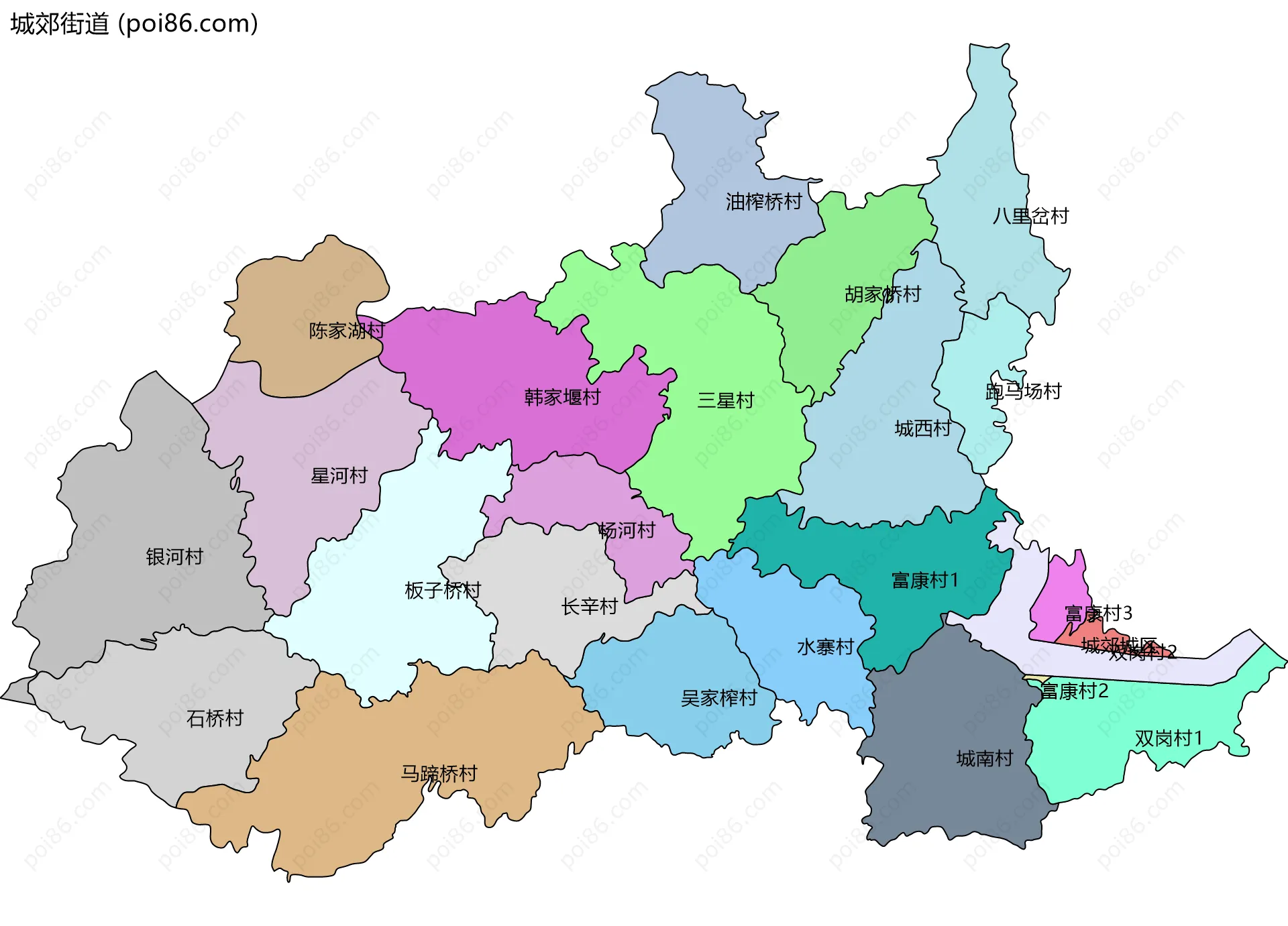 城郊街道边界地图(五级行政区划)