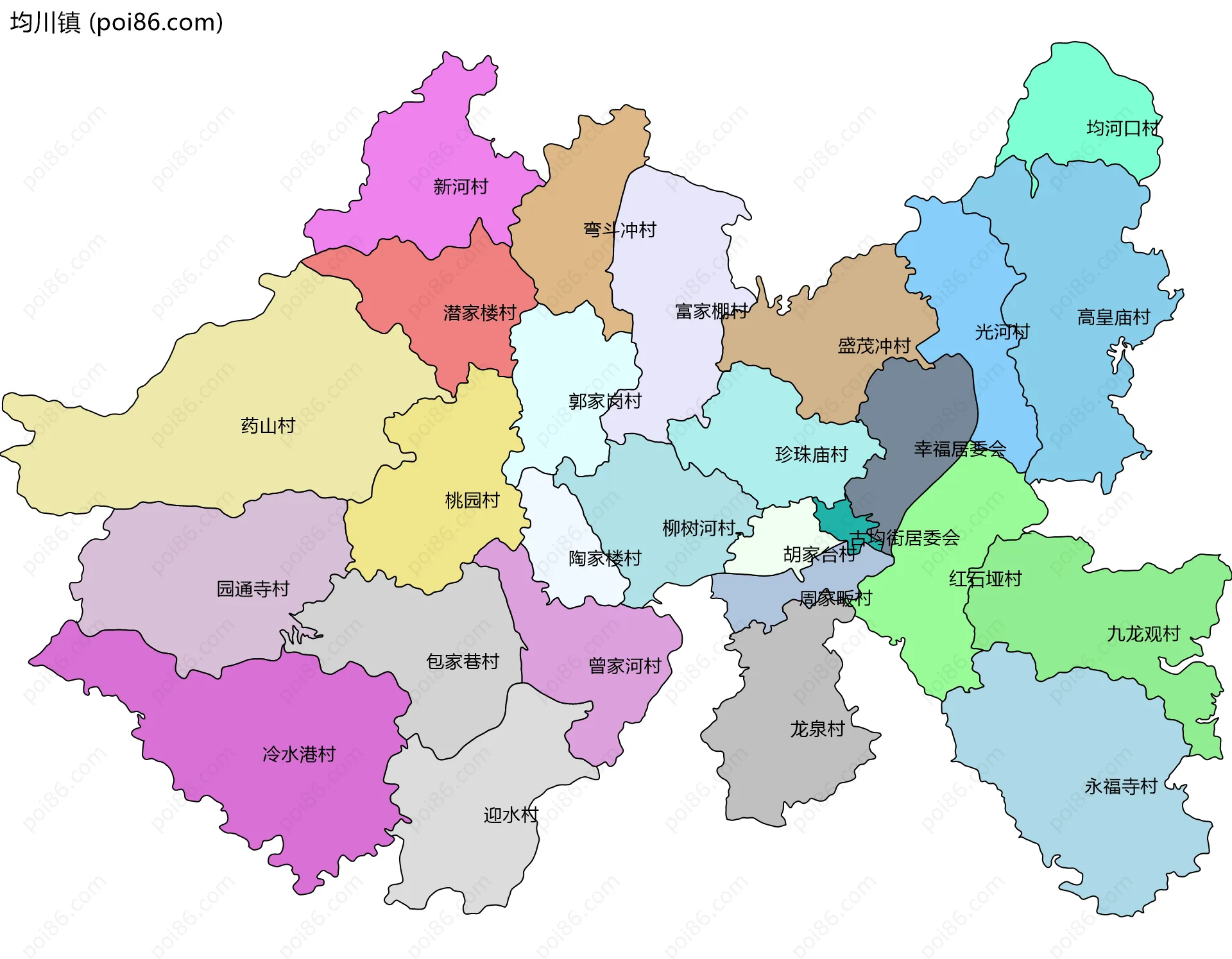 均川镇边界地图(五级行政区划)