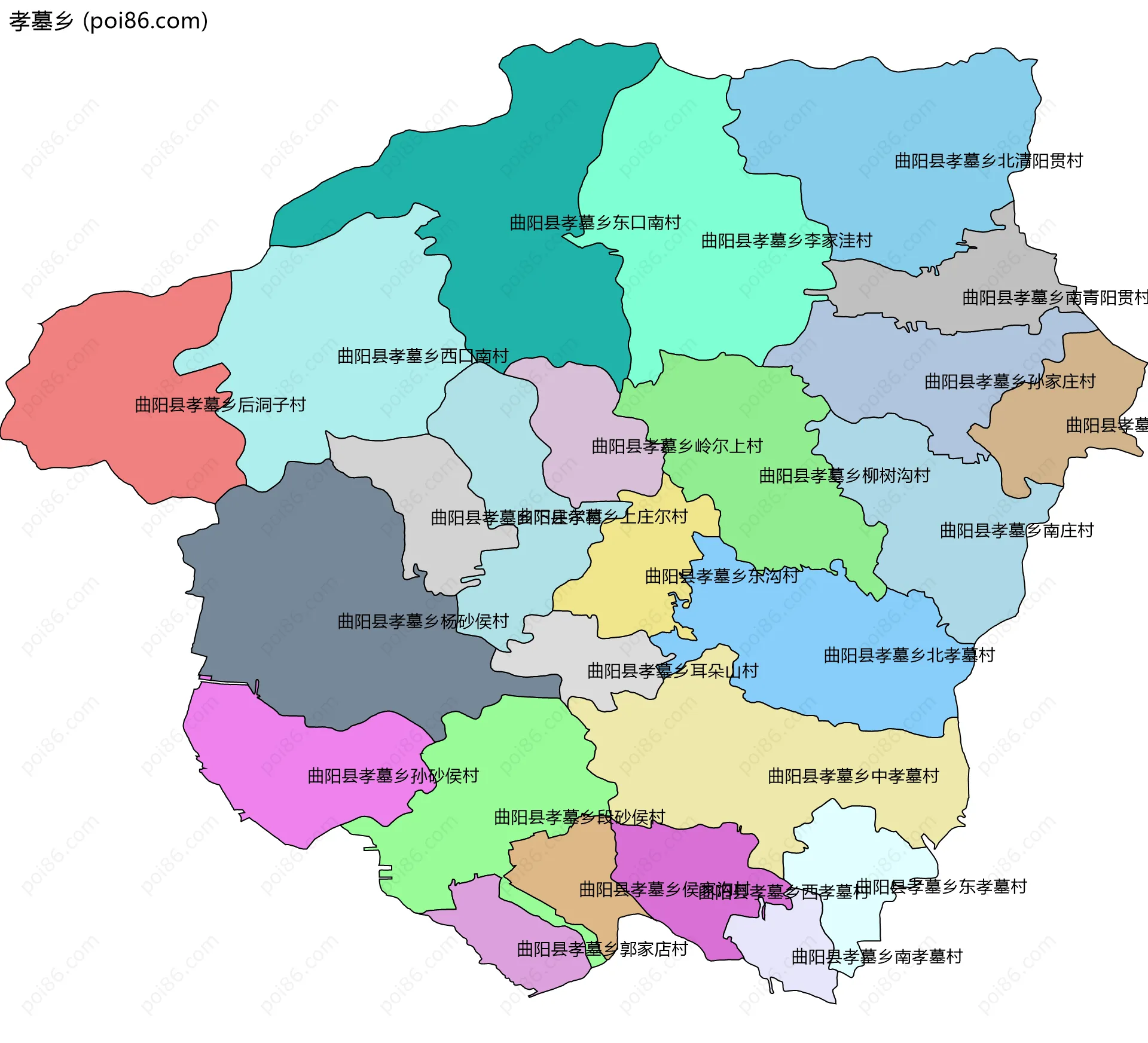 孝墓乡边界地图(五级行政区划)