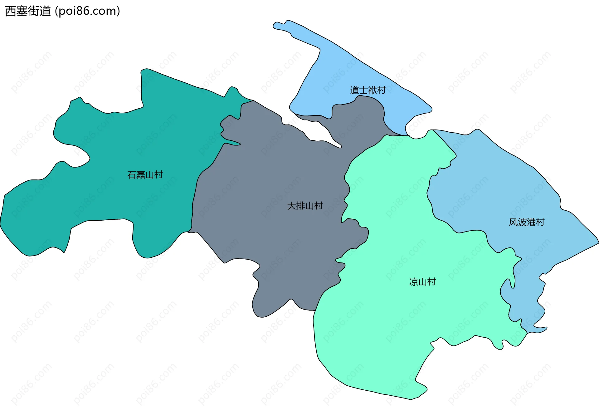 西塞街道边界地图(五级行政区划)
