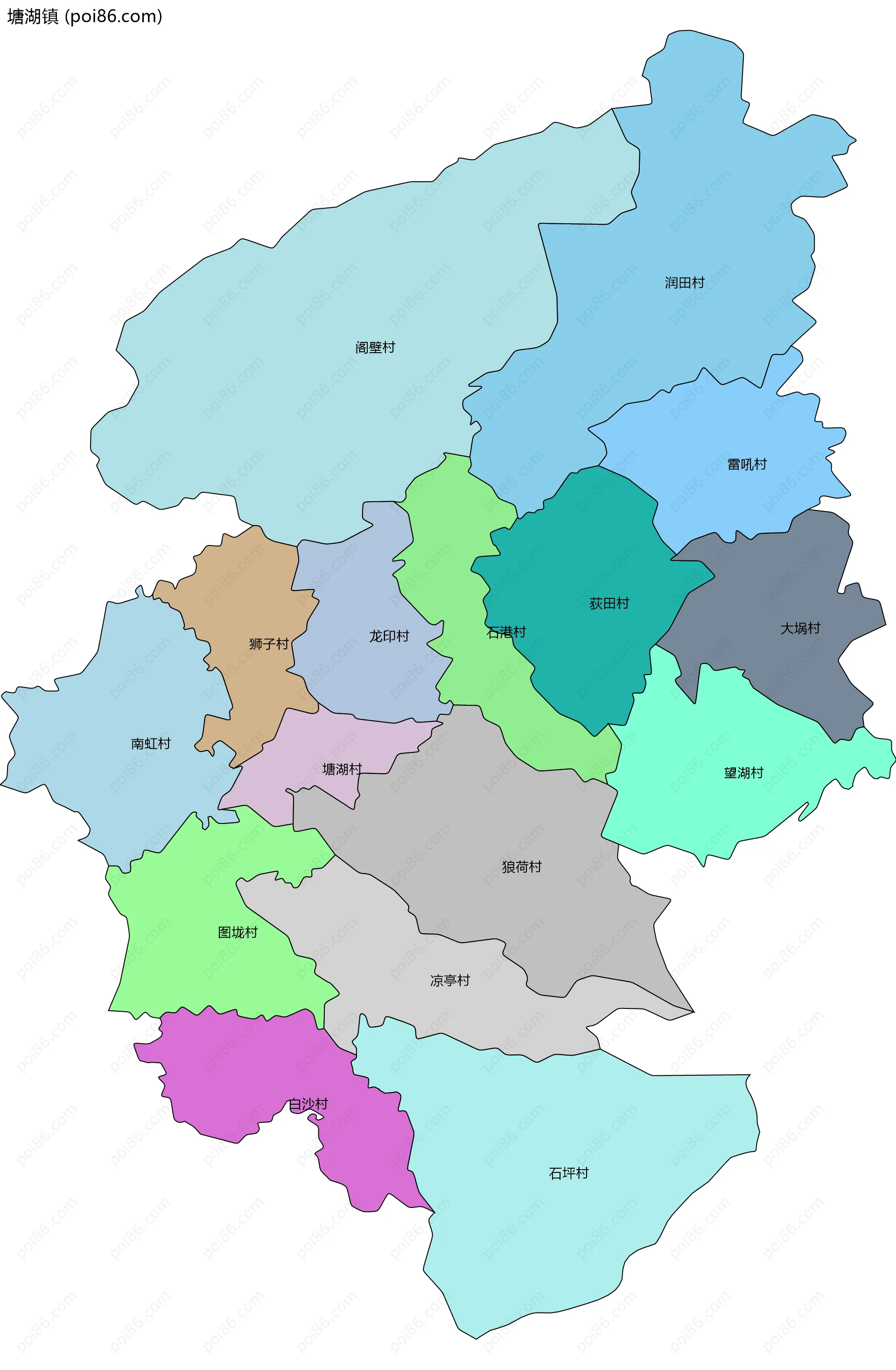 塘湖镇边界地图(五级行政区划)