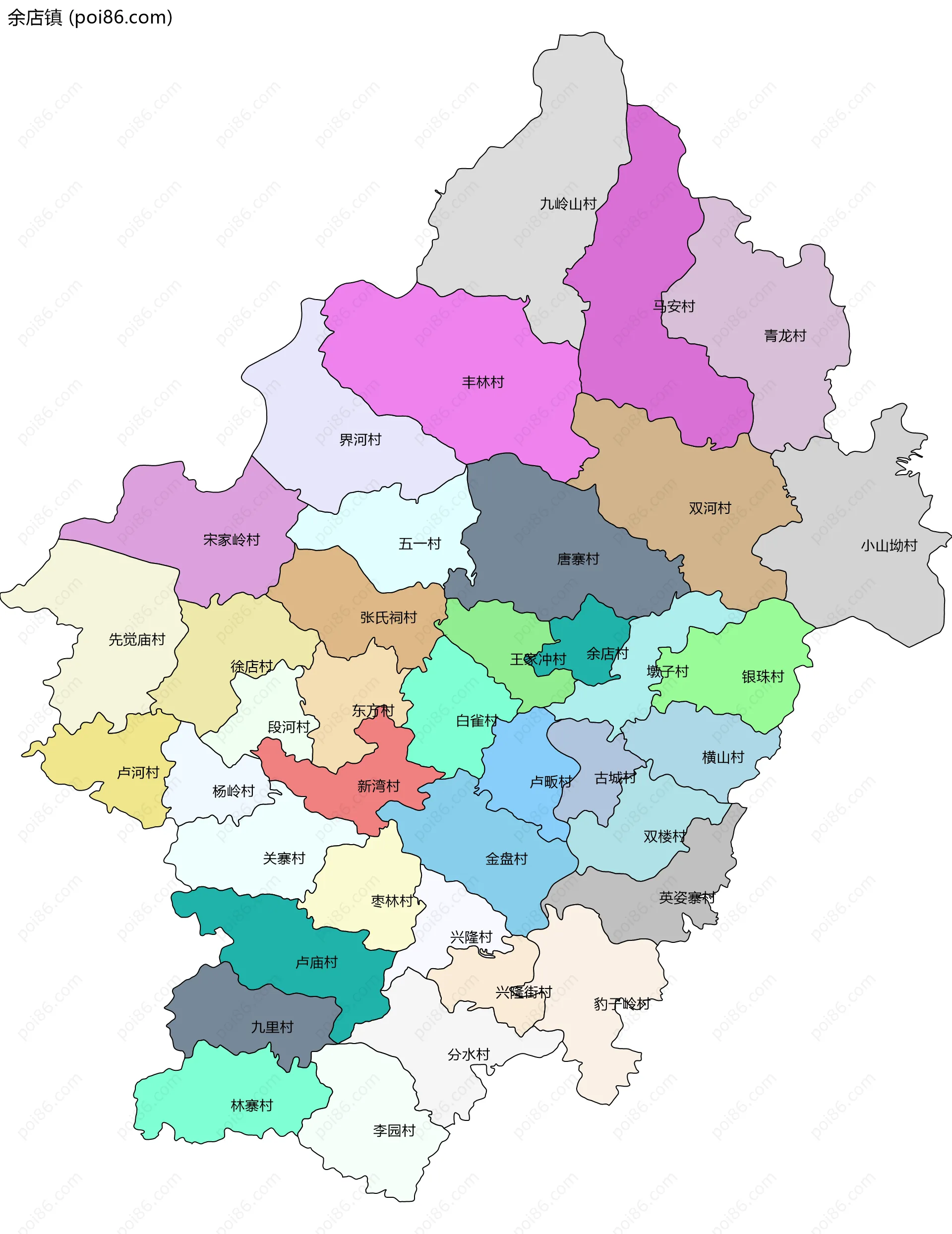 余店镇边界地图(五级行政区划)