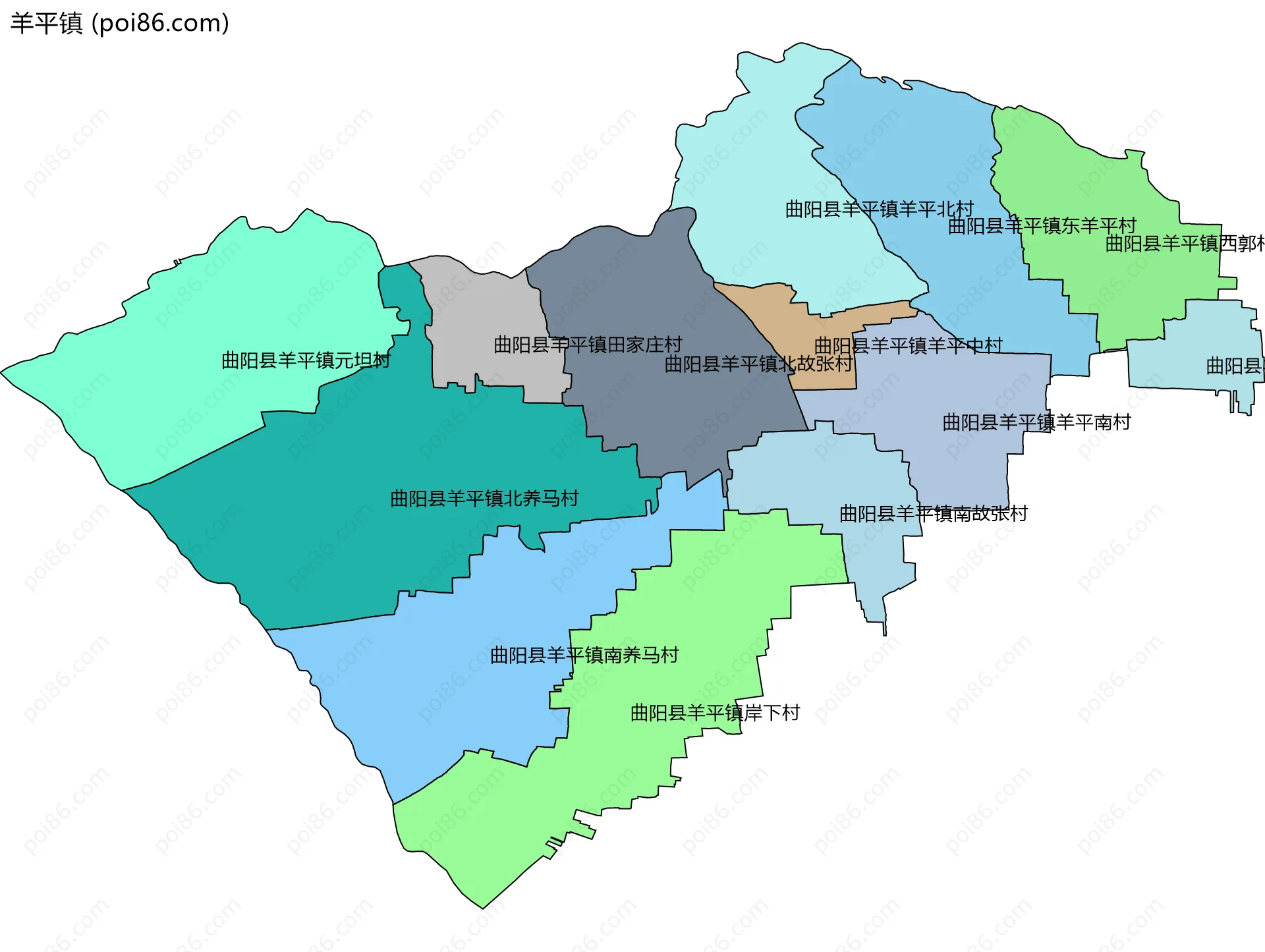 羊平镇边界地图(五级行政区划)