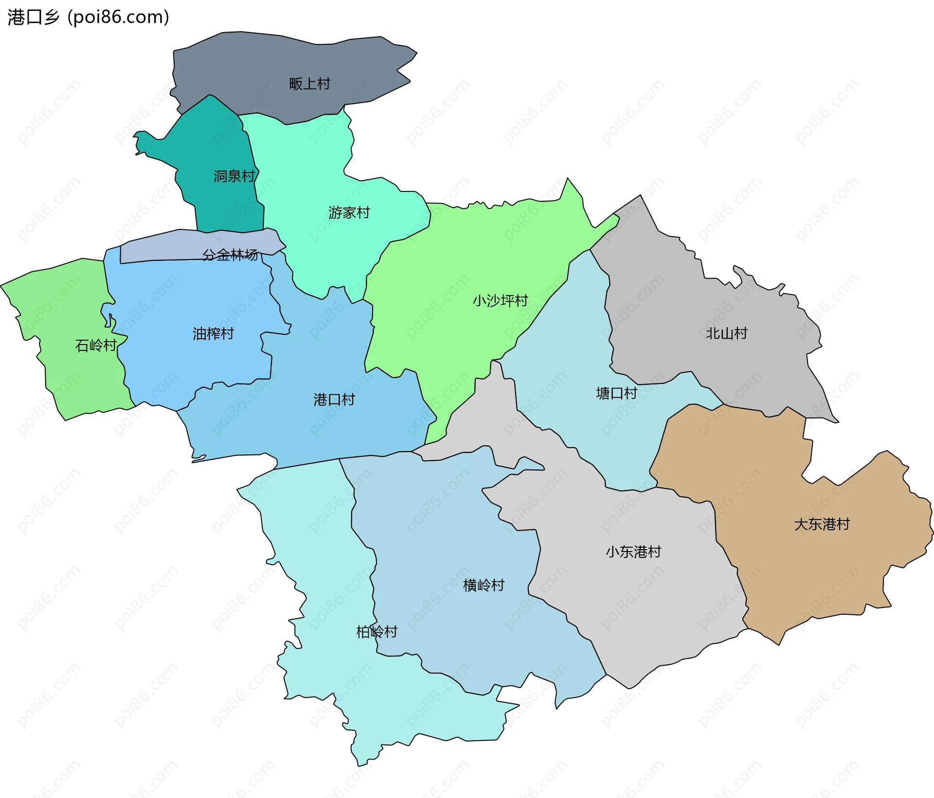 港口乡边界地图(五级行政区划)