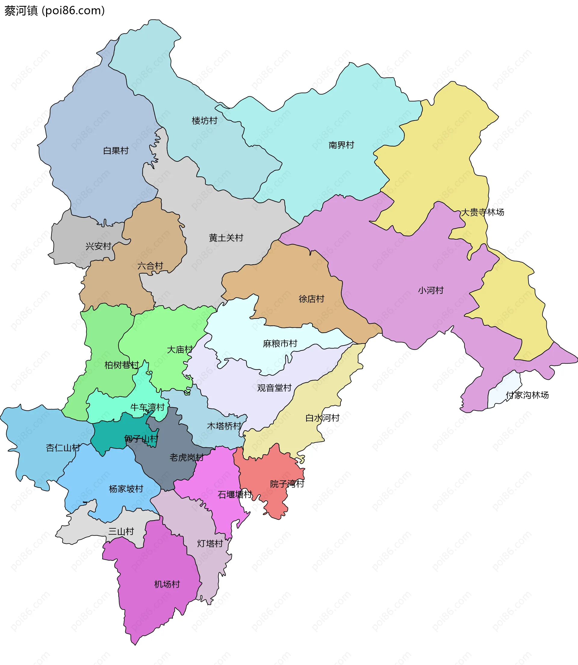 蔡河镇边界地图(五级行政区划)