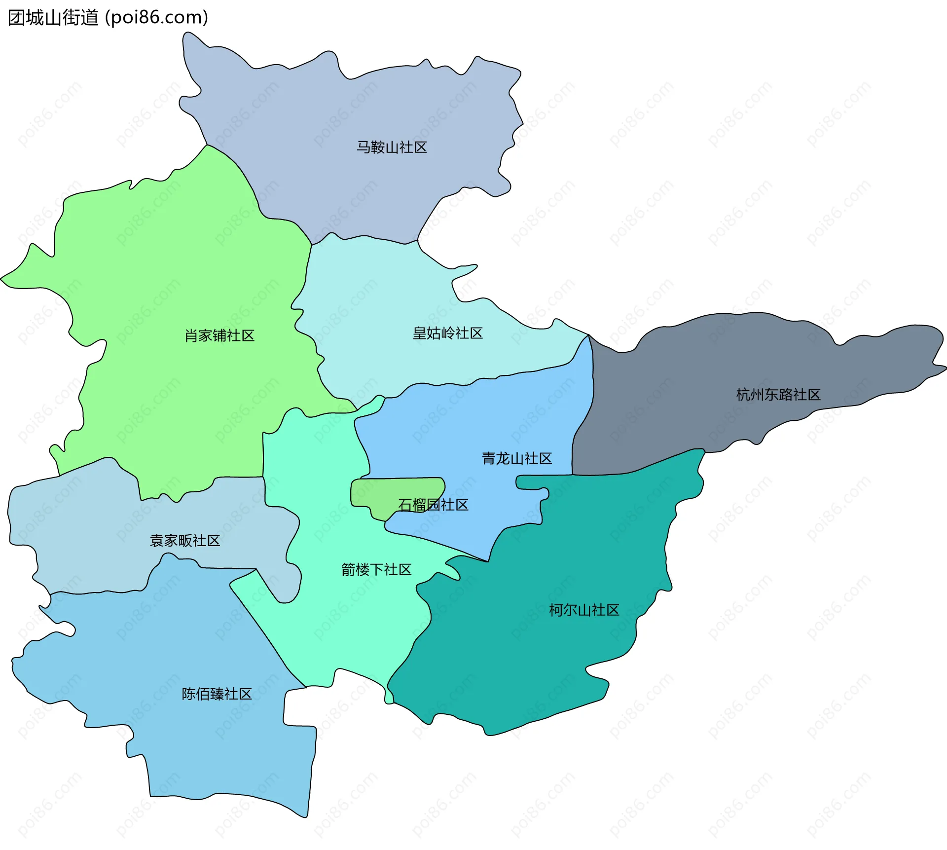 团城山街道边界地图(五级行政区划)
