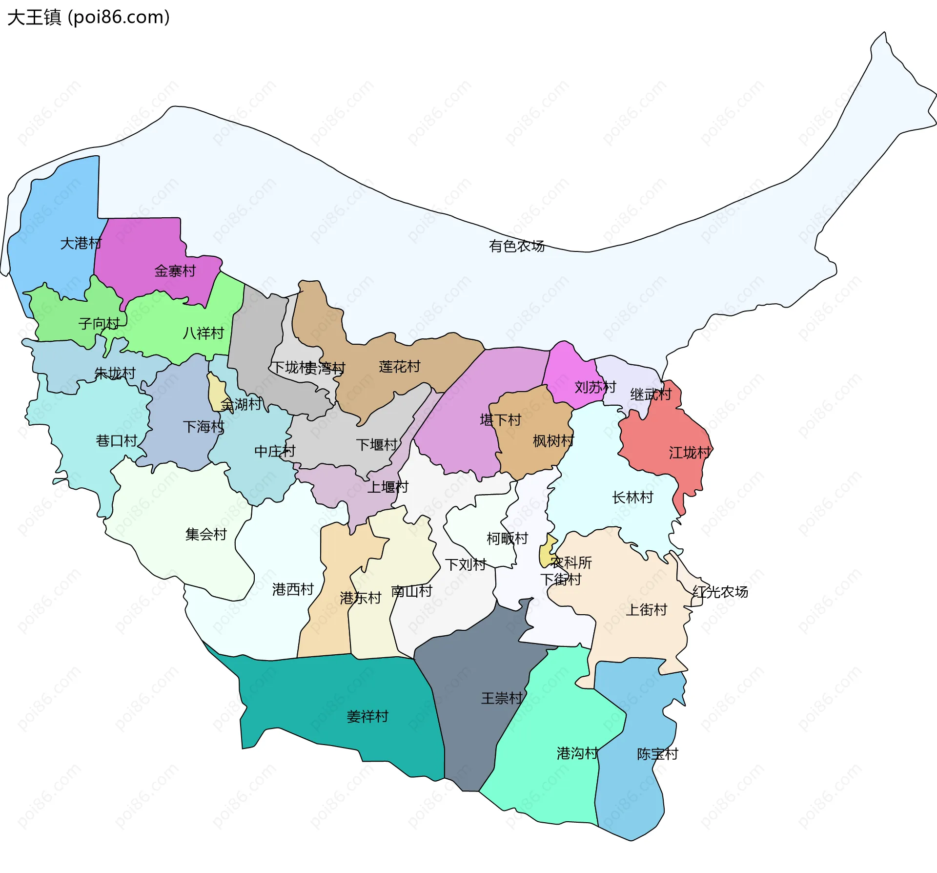 大王镇边界地图(五级行政区划)