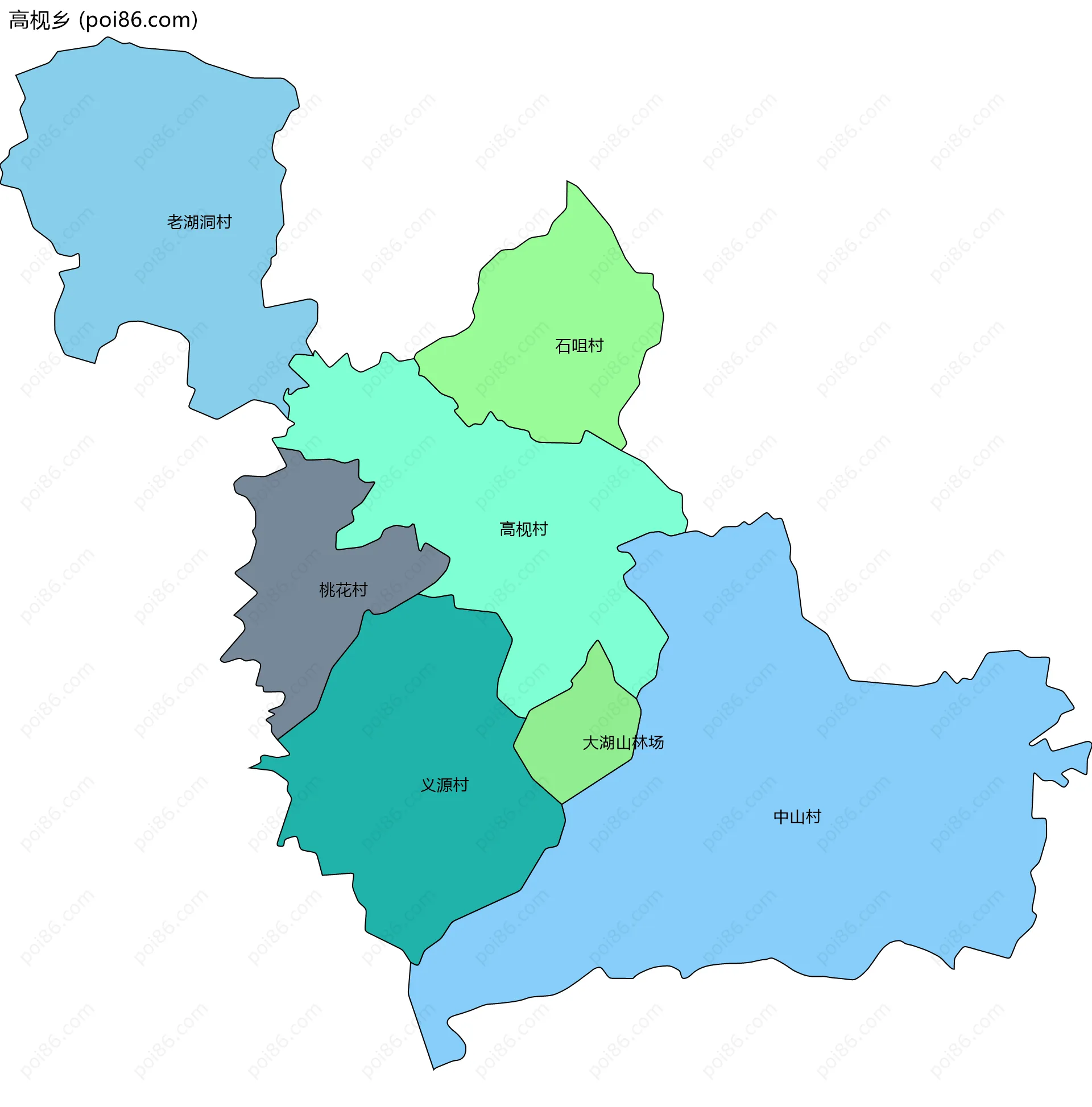 高枧乡边界地图(五级行政区划)