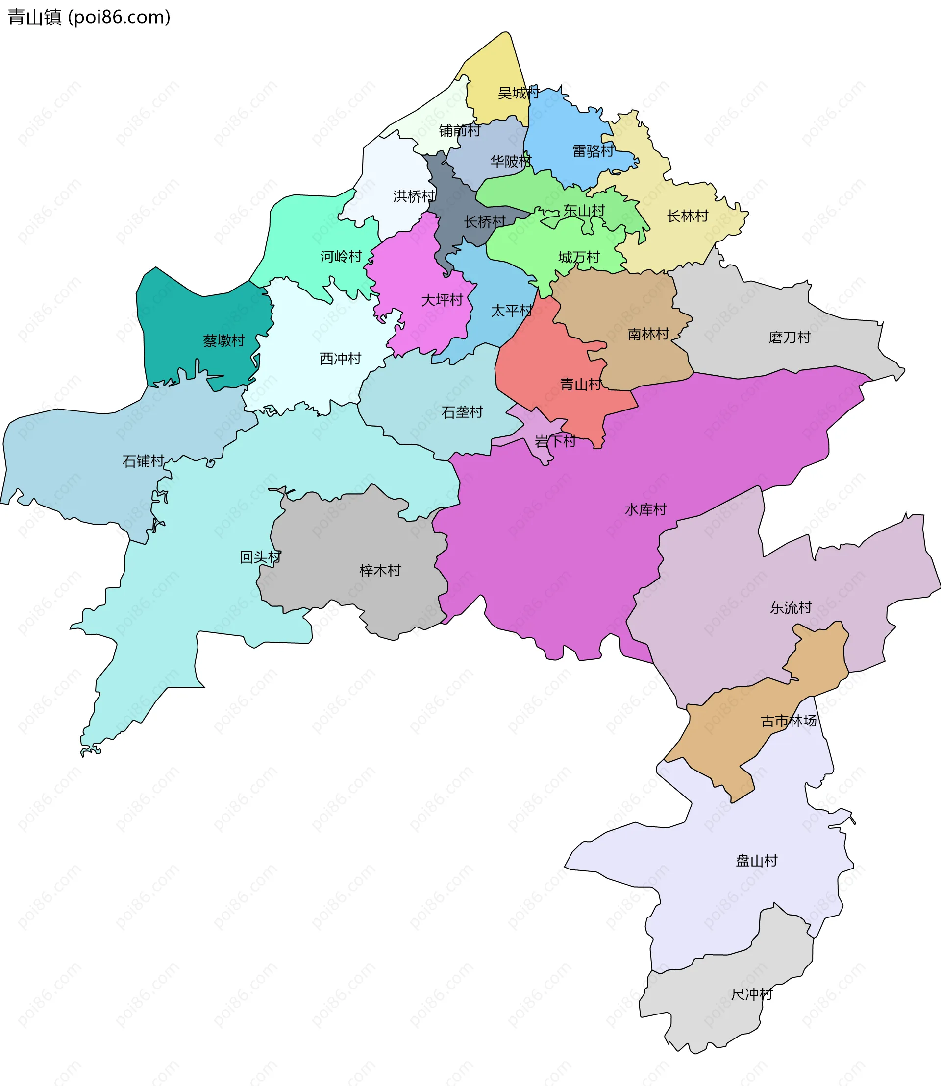 青山镇边界地图(五级行政区划)