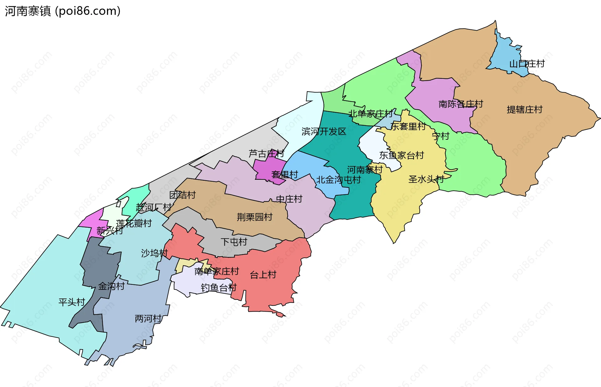河南寨镇边界地图(五级行政区划)